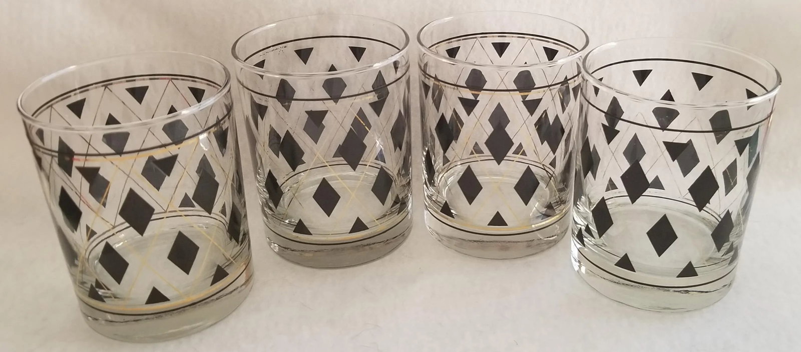 1950's-1960's Argyle Black and Gold Diamond Shapes Rocks Glasses - Set of 4 - 7