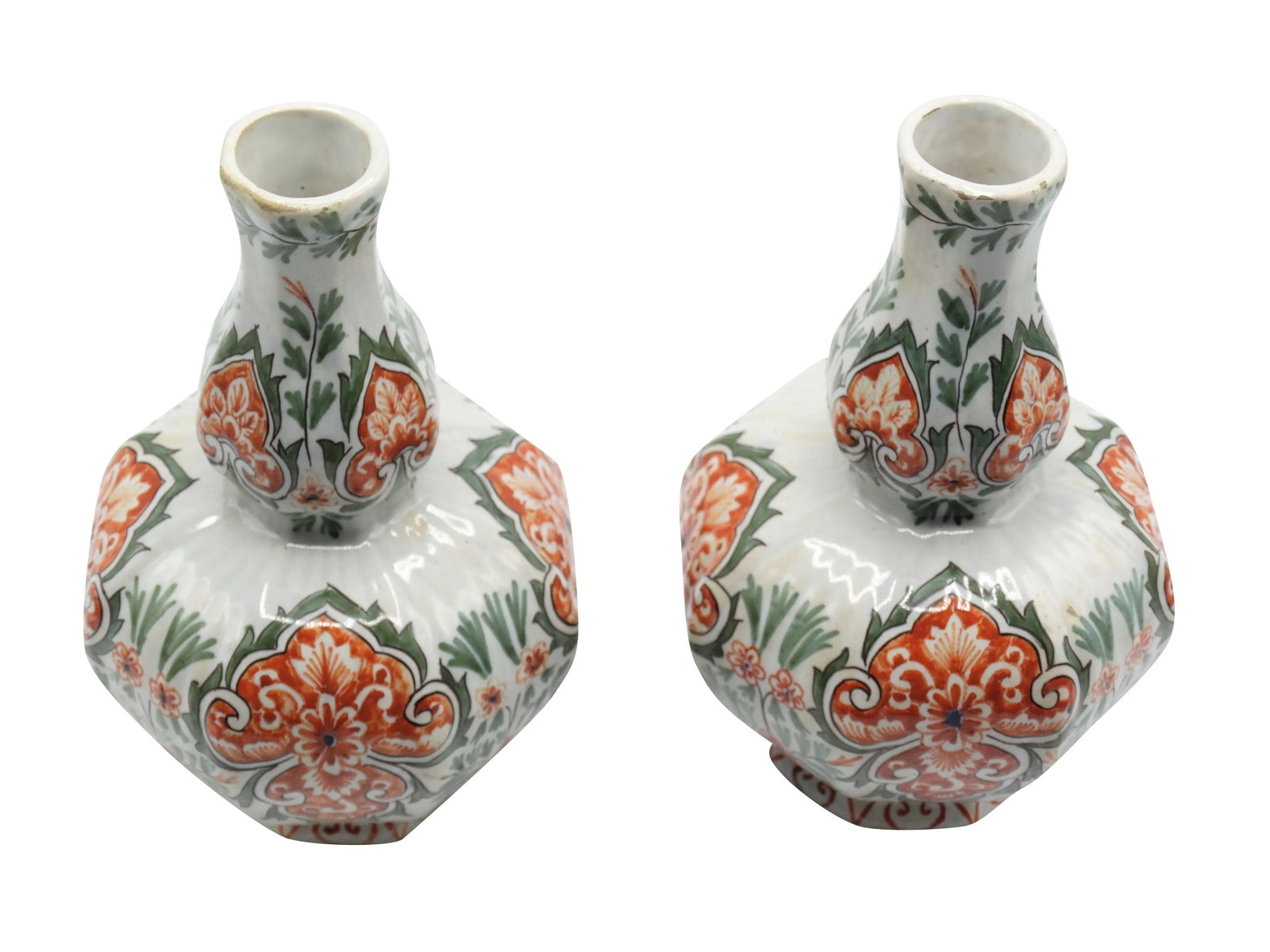 Antique Dutch Delft Polychrome Vases - a Pair - 4