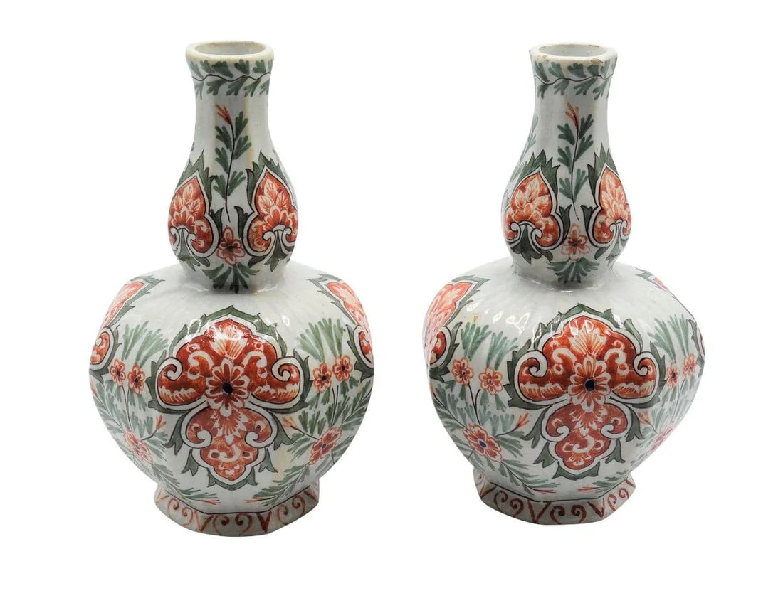 Antique Dutch Delft Polychrome Vases - a Pair - 8