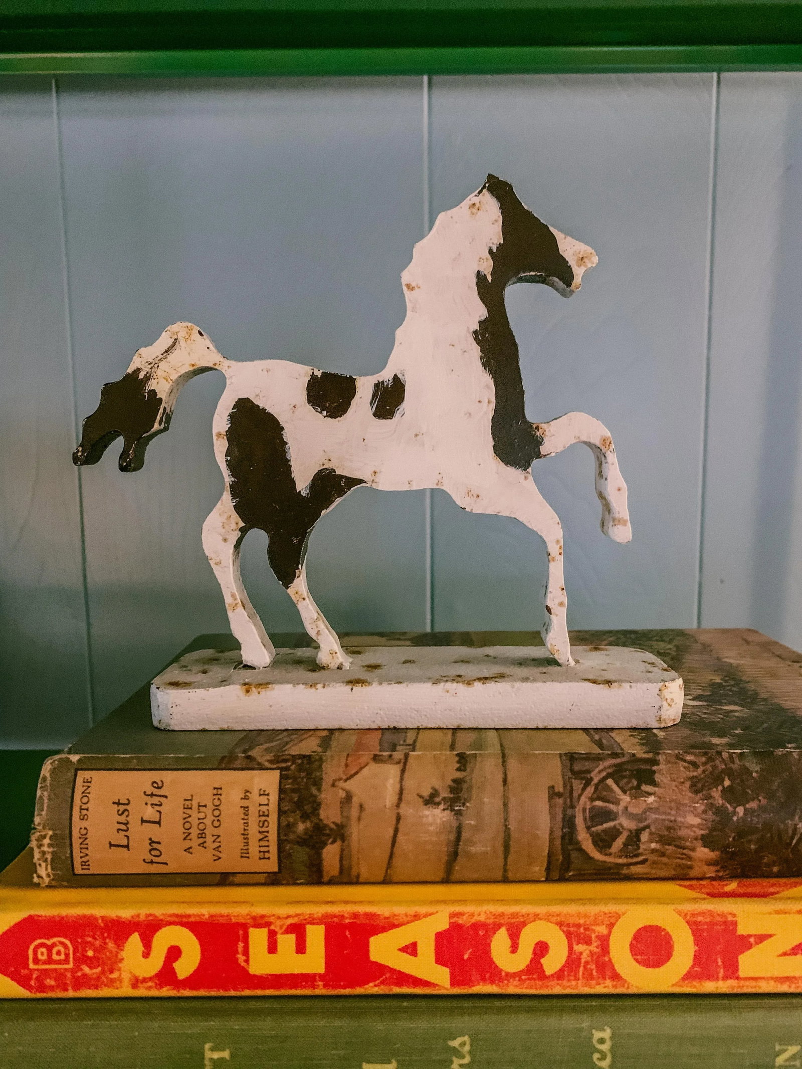 Vintage Folk Art Cast Iron Pinto Horse Sculpture Objet De Art - 2