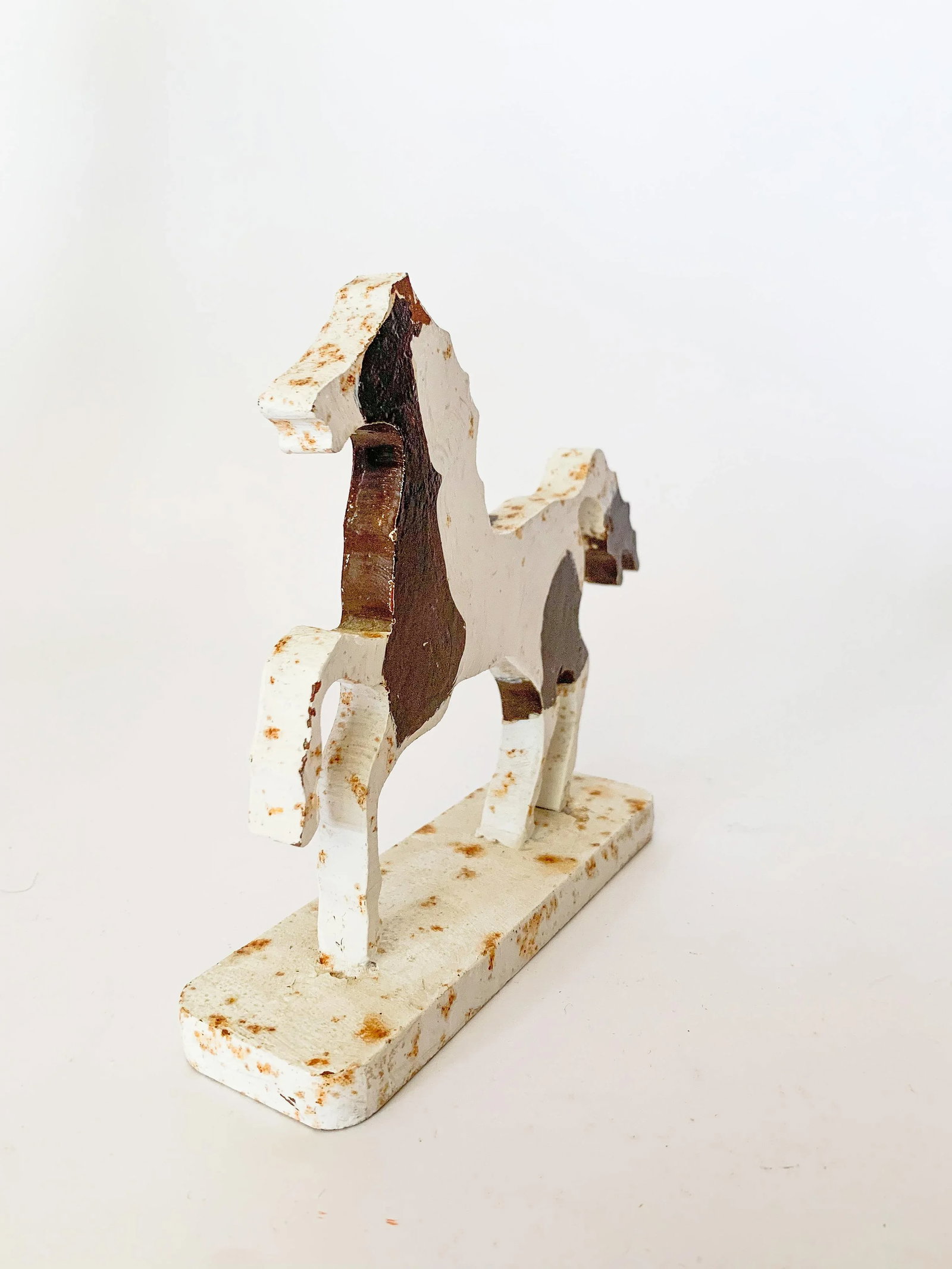 Vintage Folk Art Cast Iron Pinto Horse Sculpture Objet De Art - 3