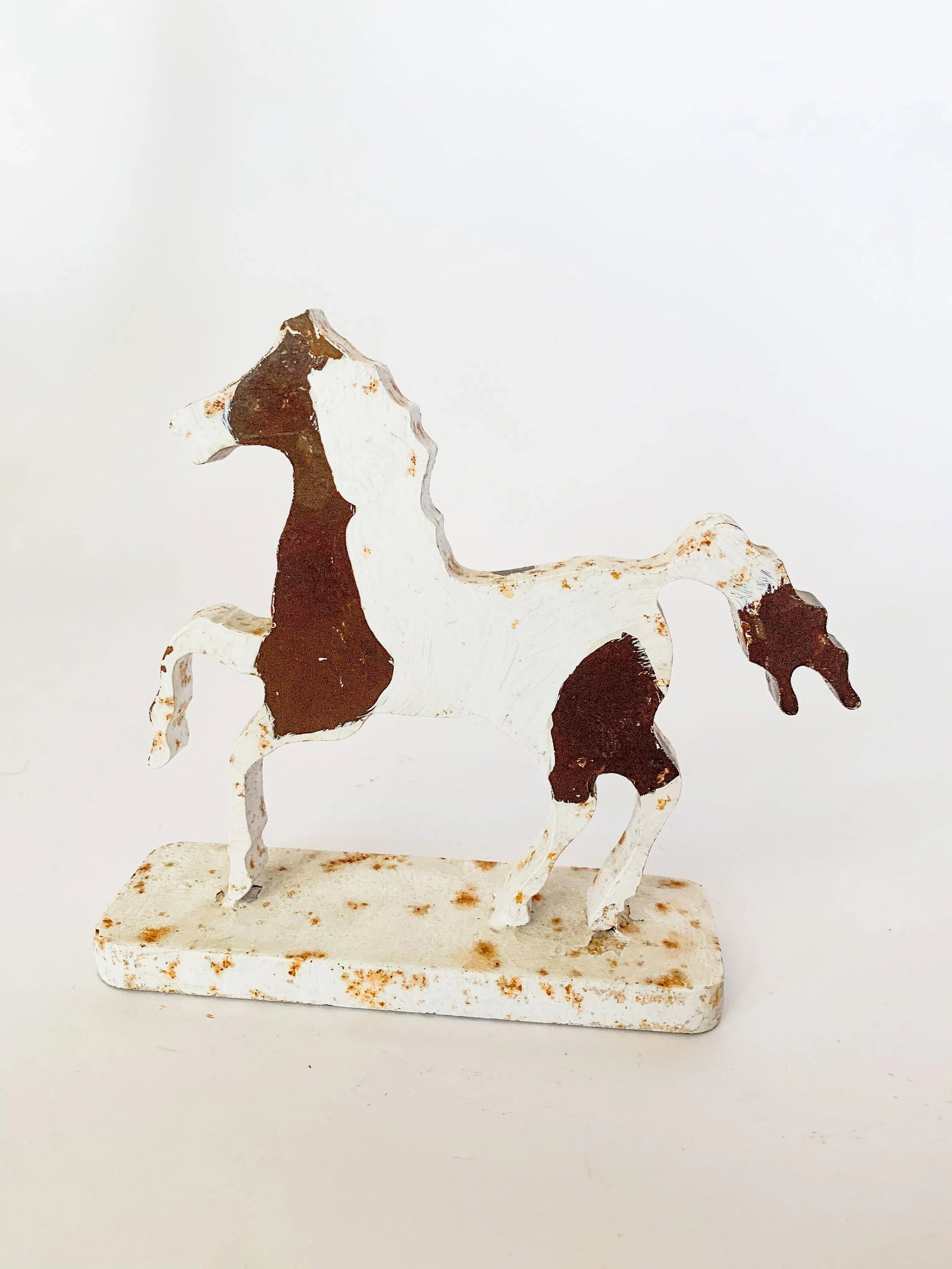 Vintage Folk Art Cast Iron Pinto Horse Sculpture Objet De Art - 7