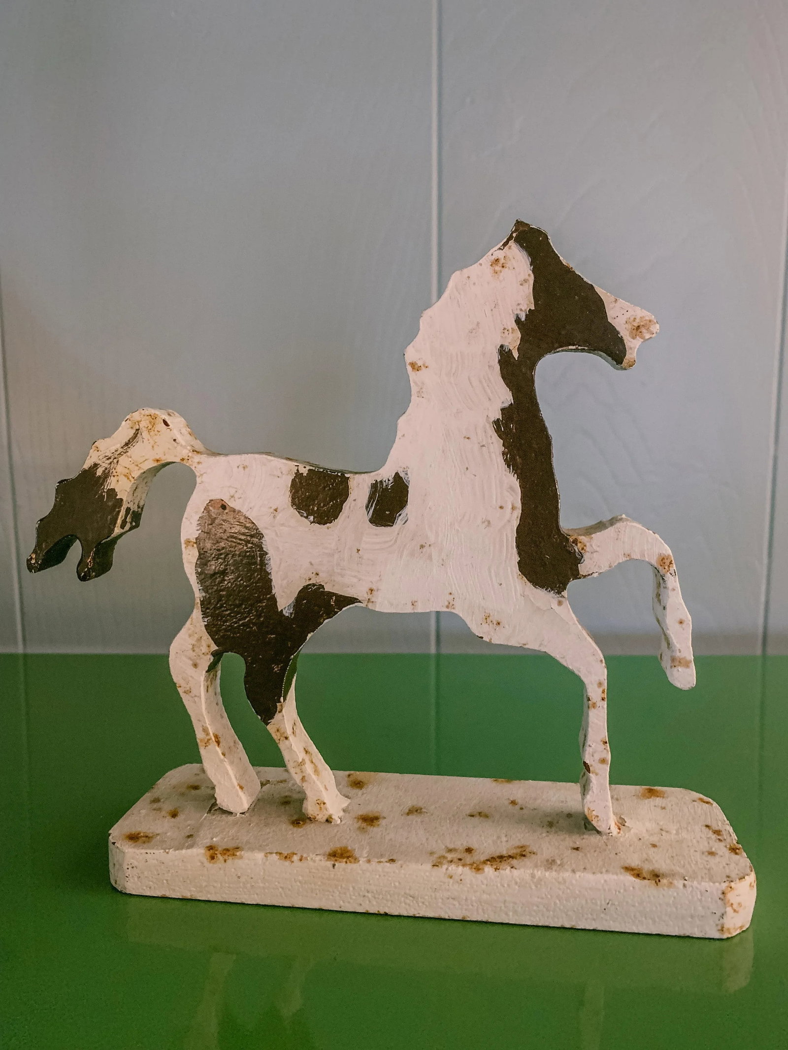 Vintage Folk Art Cast Iron Pinto Horse Sculpture Objet De Art - 8