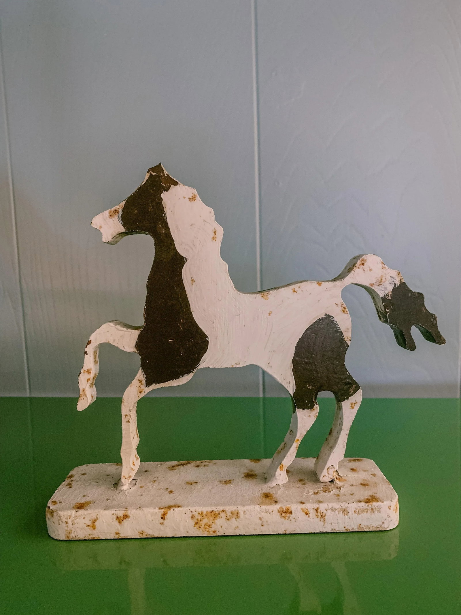 Vintage Folk Art Cast Iron Pinto Horse Sculpture Objet De Art - 9