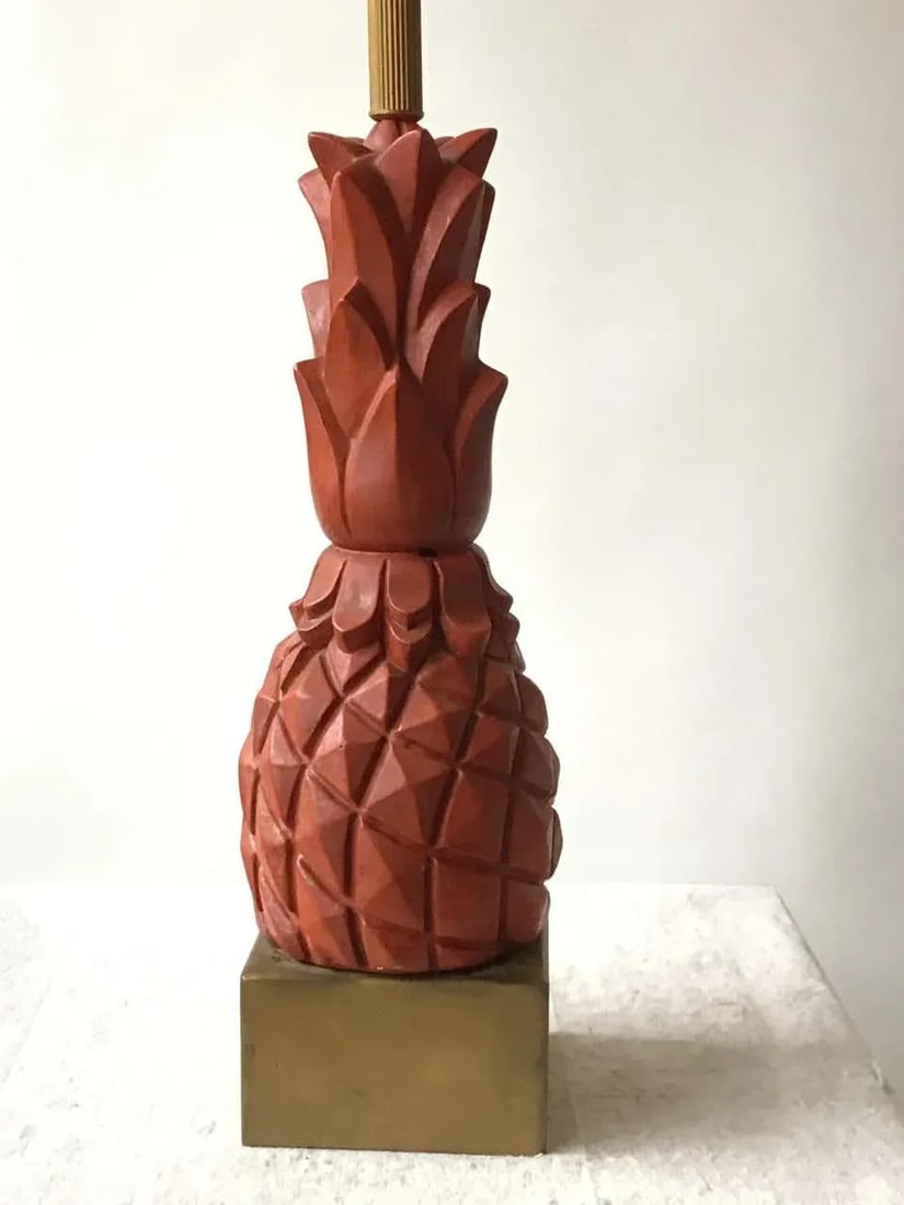1960s Plaster Pineapple Lamps on Wood Base - A Pair - 4