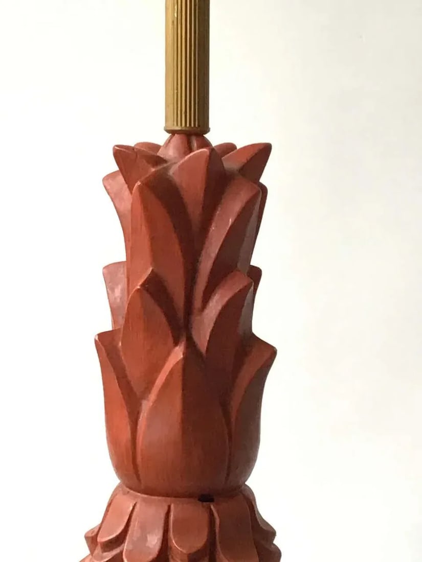 1960s Plaster Pineapple Lamps on Wood Base - A Pair - 5