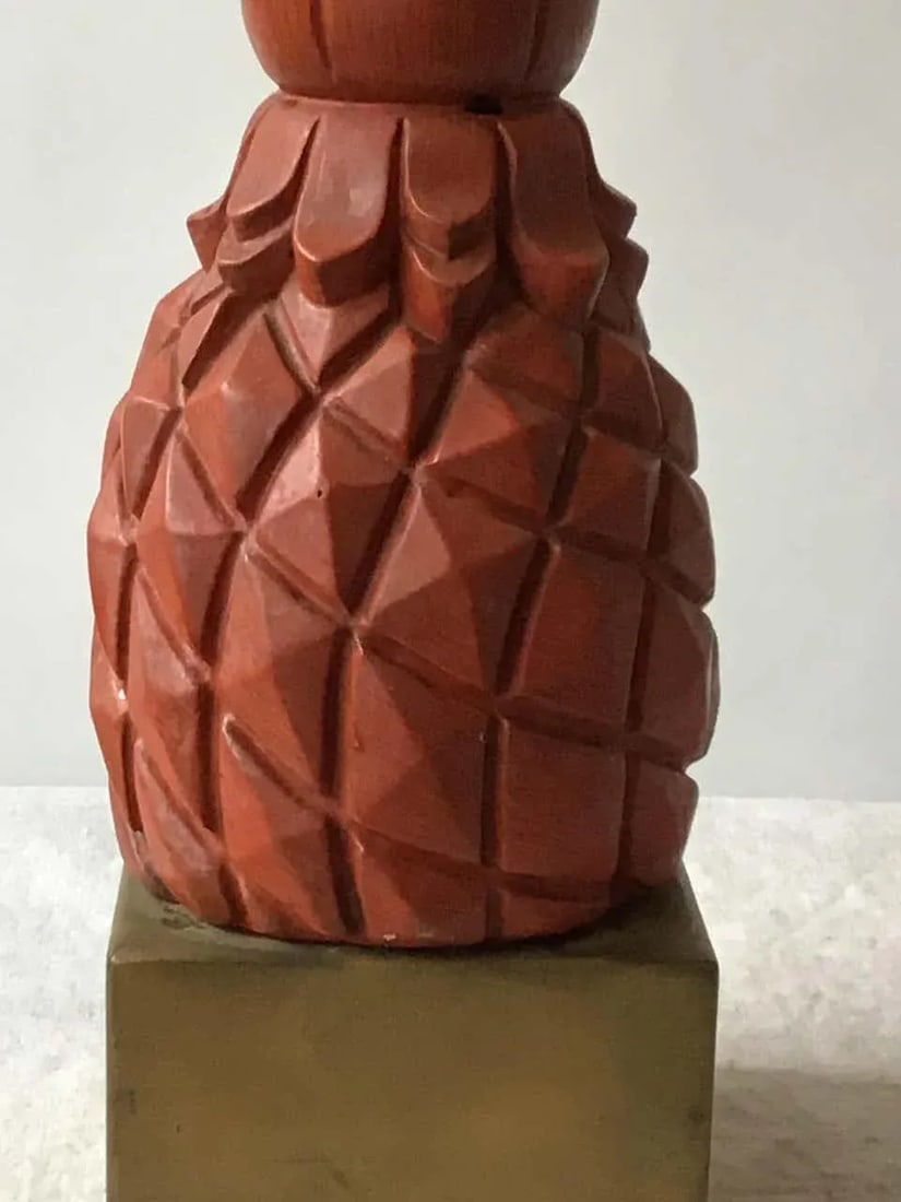 1960s Plaster Pineapple Lamps on Wood Base - A Pair - 6
