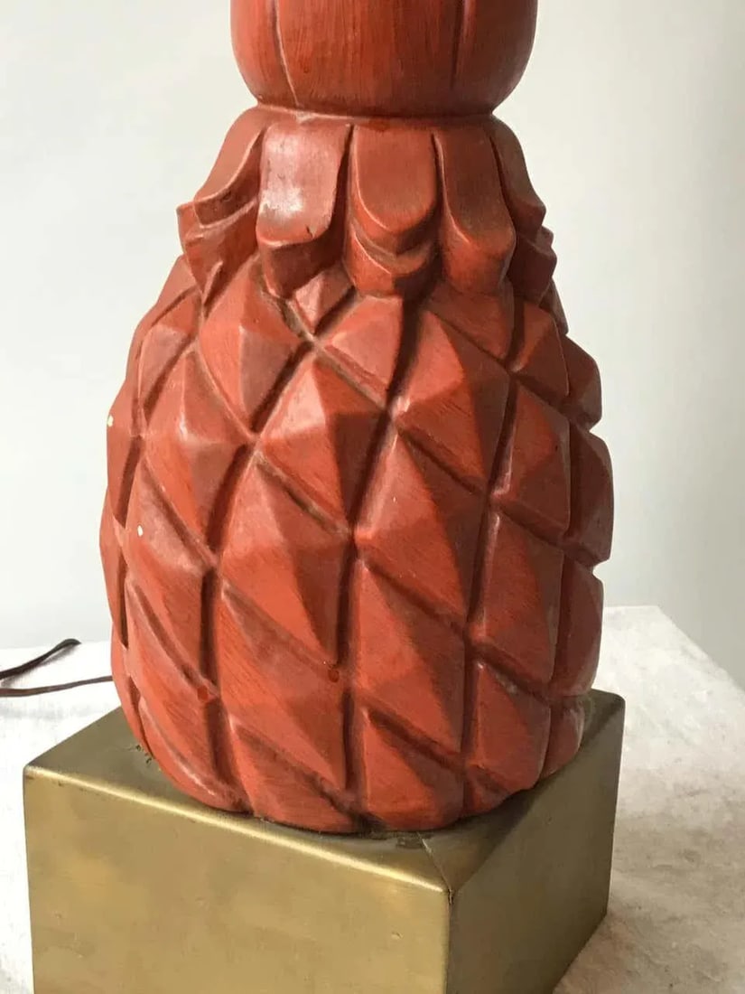 1960s Plaster Pineapple Lamps on Wood Base - A Pair - 7