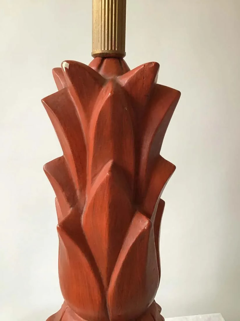 1960s Plaster Pineapple Lamps on Wood Base - A Pair - 8