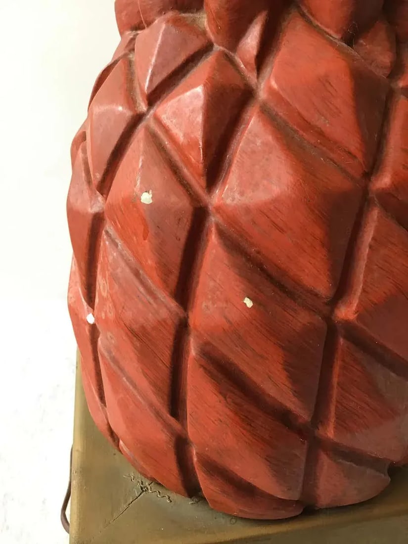 1960s Plaster Pineapple Lamps on Wood Base - A Pair - 9