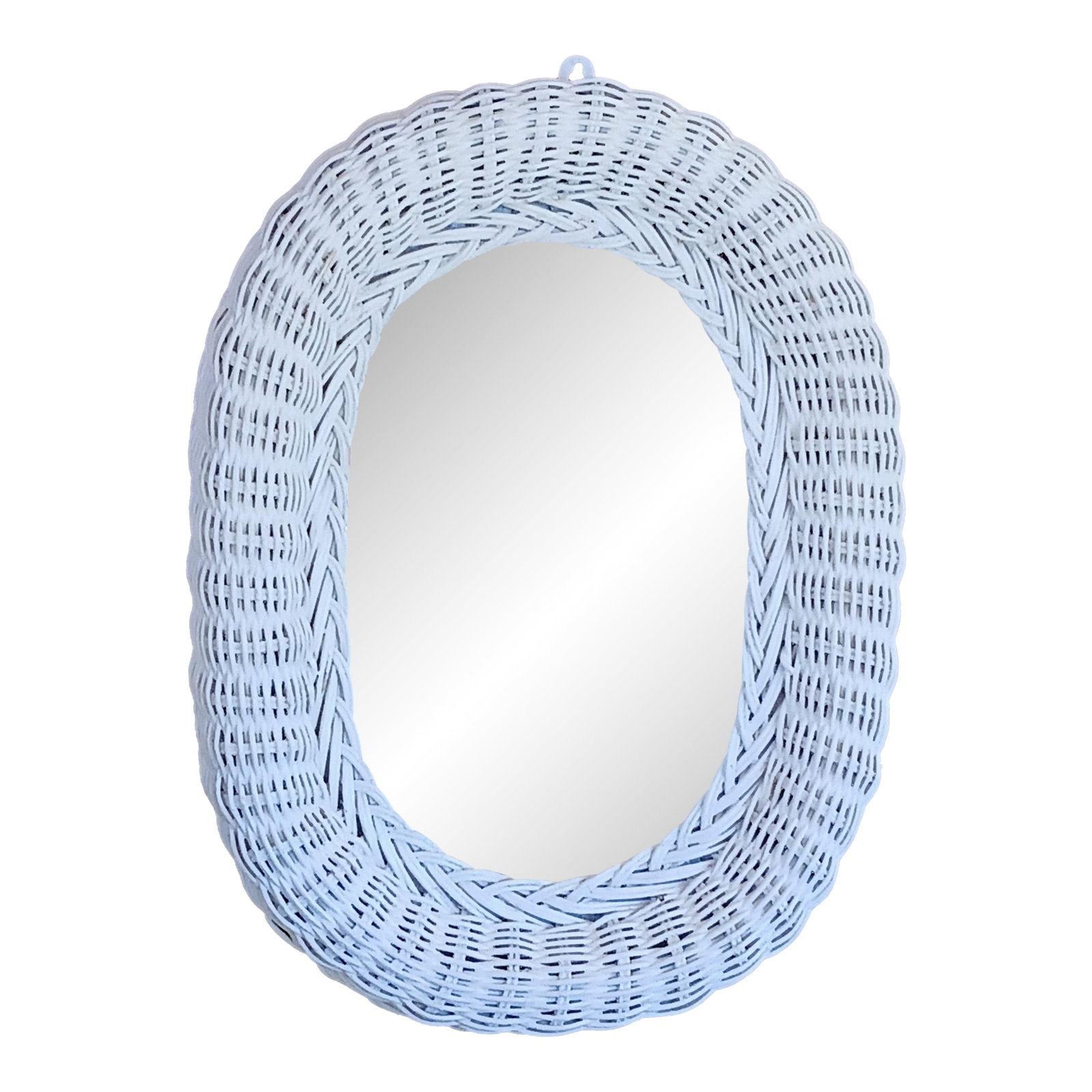 Vintage Braided White Wicker Rattan Oval Mirror (1 of 5)