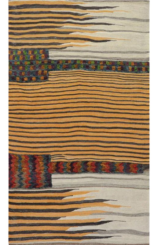 Handwoven Kilim Area Rug - 3'9" * 6'11'': This bewitchingly beautiful example of a tribal Kilim area rug features a contemporary pop of electrifying bright colors in a playful mixed-weave design. The creative modern twist of a knotted-pile ac