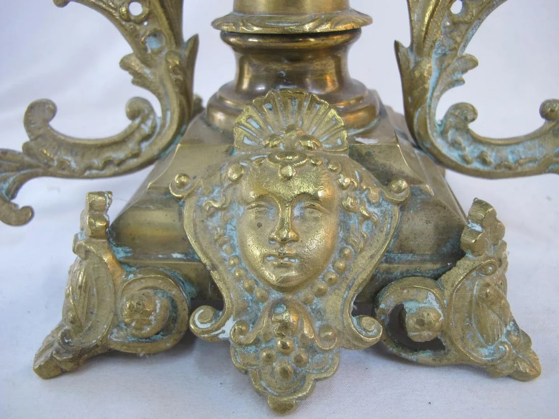 Antique Floral Cloisonne Gold Gilt Brass Figural Medallion Candelabras - a Pair - 4