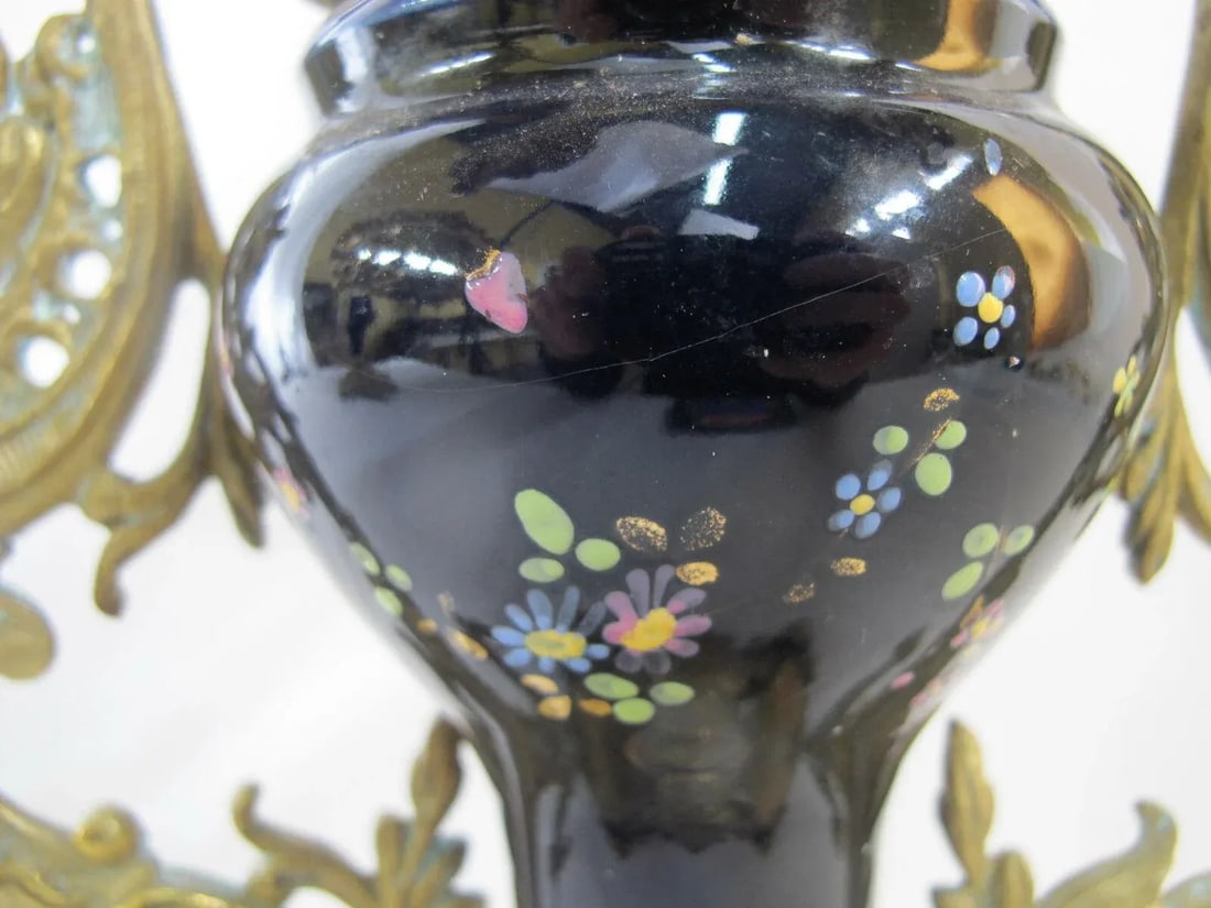 Antique Floral Cloisonne Gold Gilt Brass Figural Medallion Candelabras - a Pair - 5
