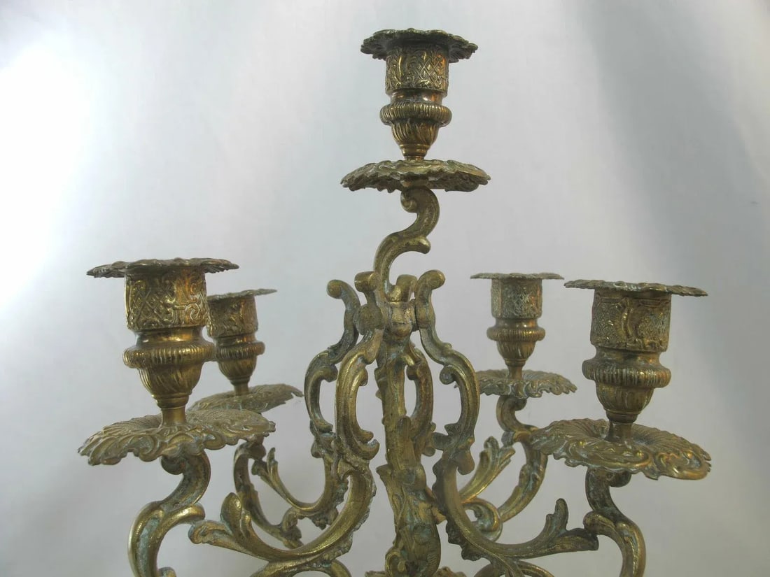 Antique Floral Cloisonne Gold Gilt Brass Figural Medallion Candelabras - a Pair - 6