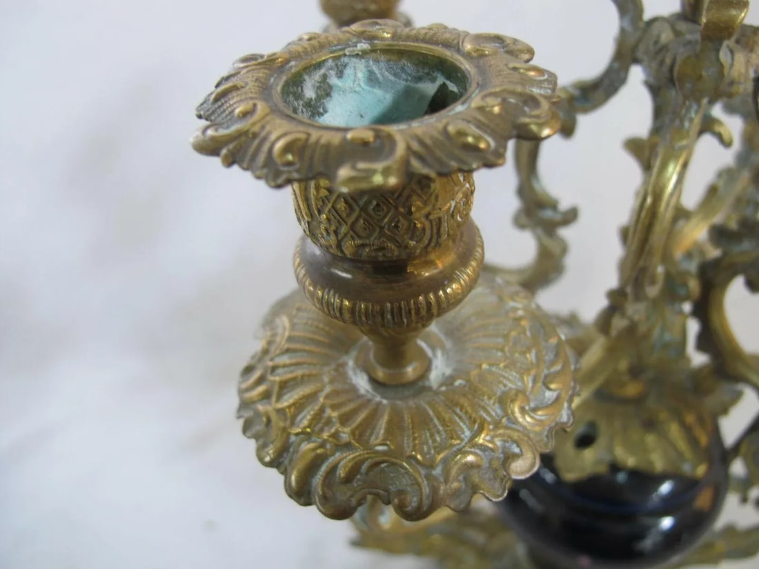 Antique Floral Cloisonne Gold Gilt Brass Figural Medallion Candelabras - a Pair - 7