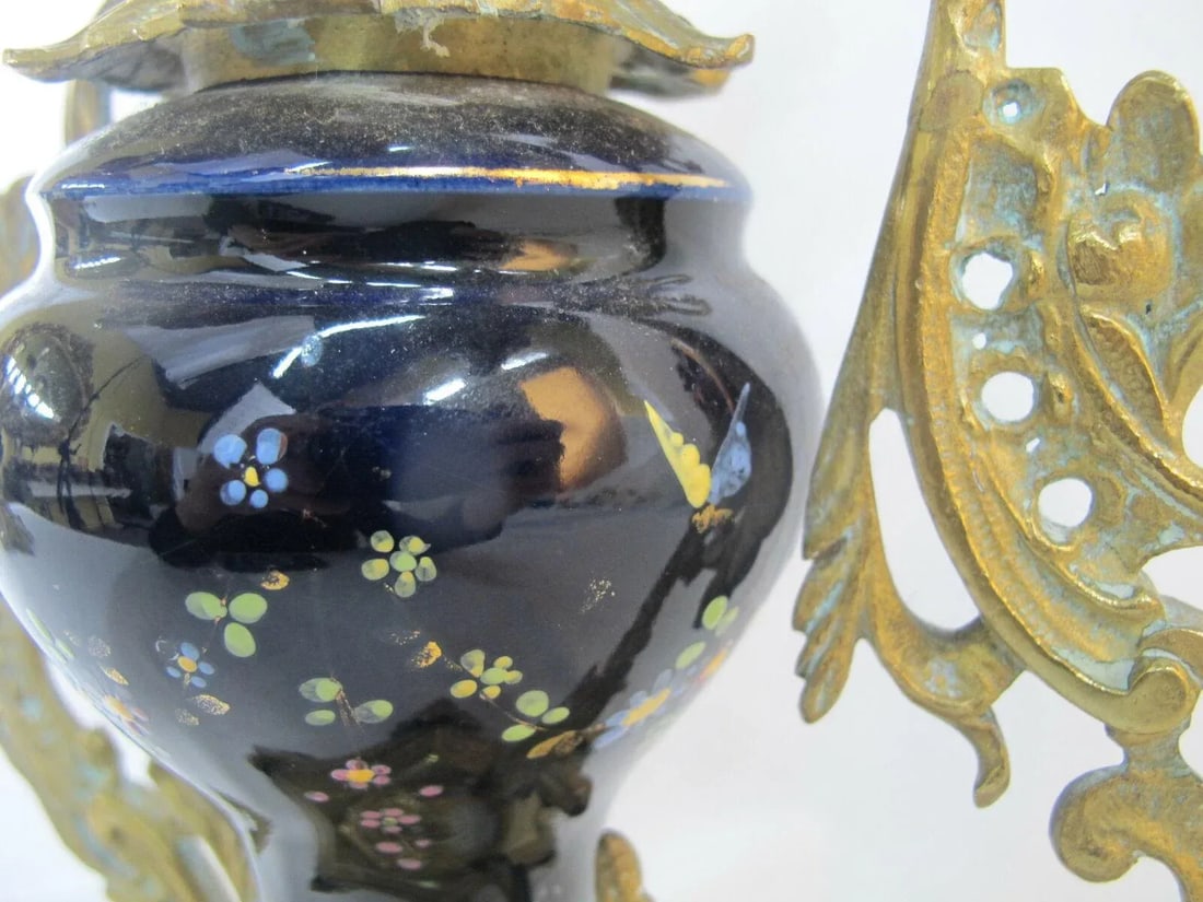 Antique Floral Cloisonne Gold Gilt Brass Figural Medallion Candelabras - a Pair - 9