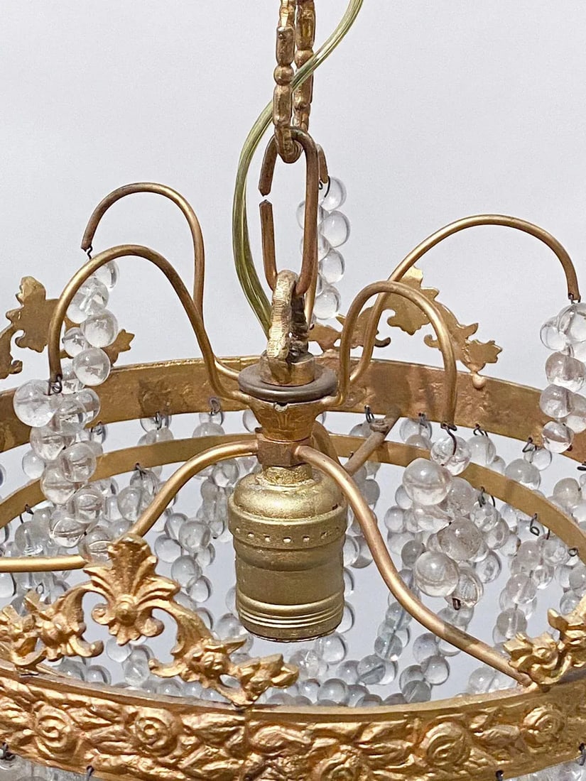 Vintage Brass Basket Chandelier - 3