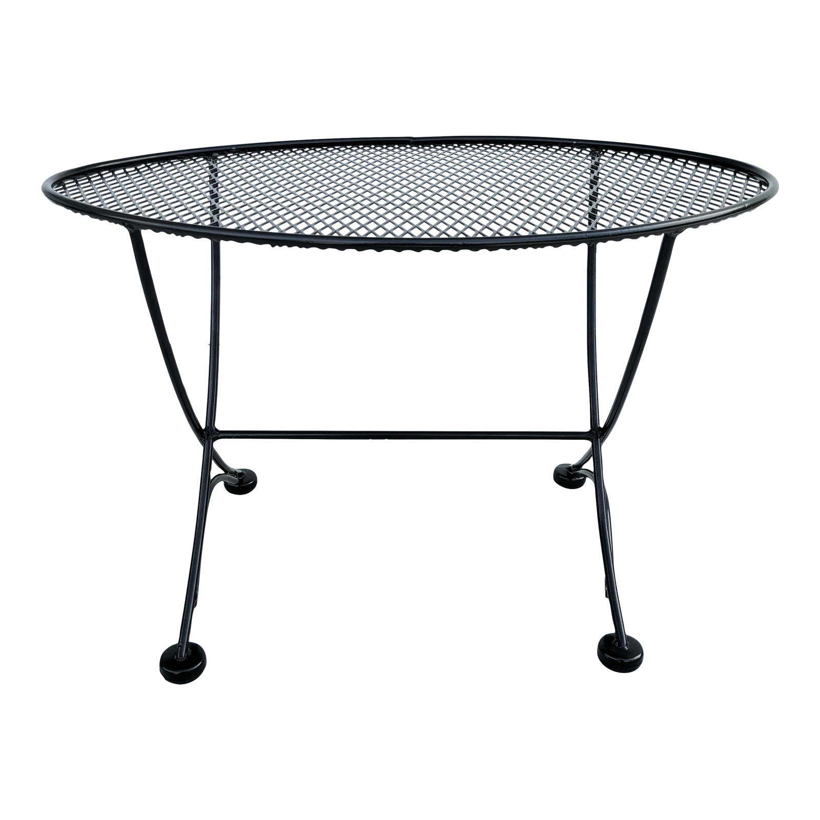 1960s Mid Century Patio Table by Maurizio Tempestini, Attributed: Mid Century Modern oval eye shaped outdoor patio side table by Maurizio Tempestini for Salterini cira 1960's. This wrought iron accent side table is often referred to as the " orange slice or clam she