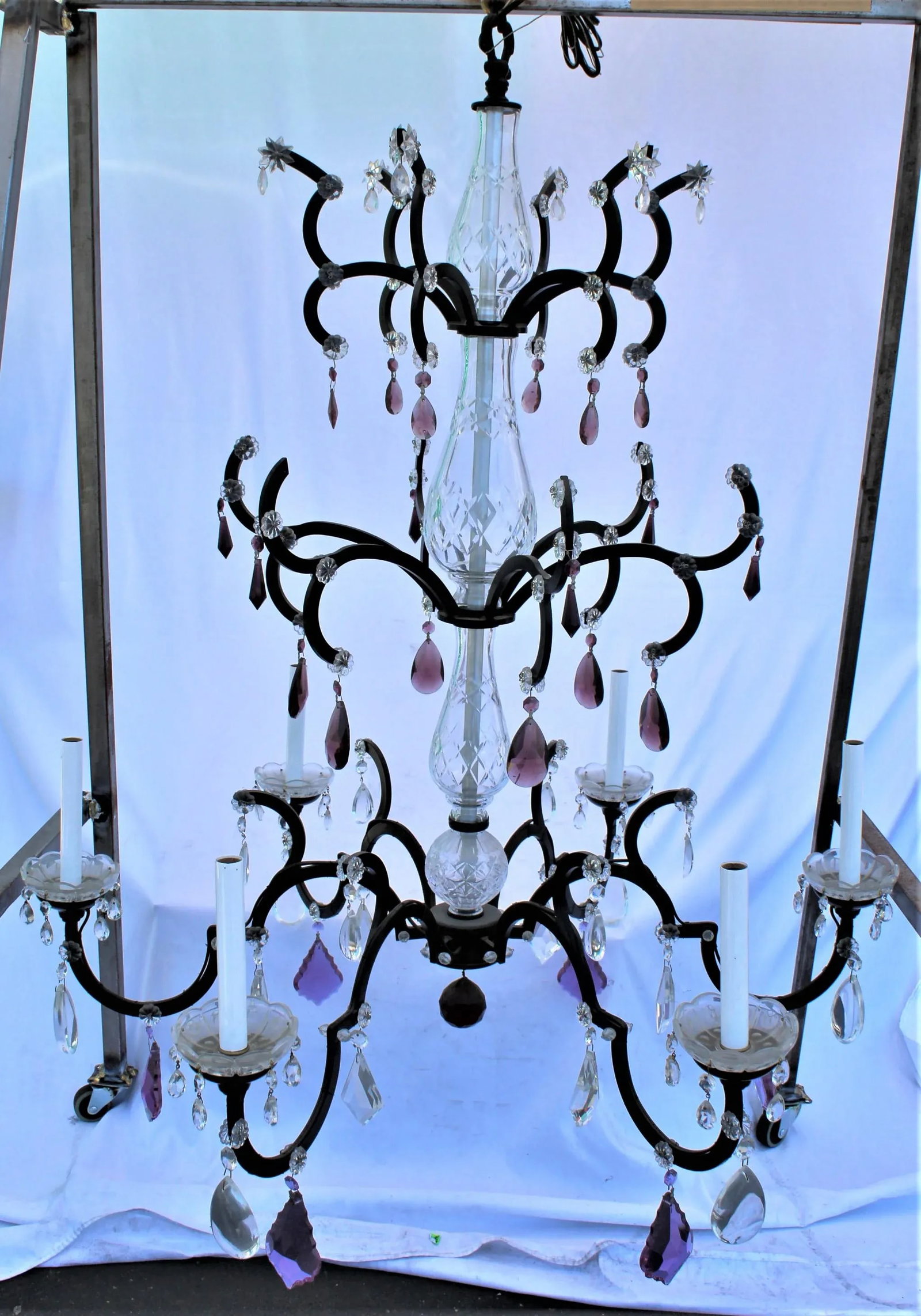 Crystal Chandelier, Iron Frame With Semi-Black Painted Finish & Clear and Amethyst Crystals - 10