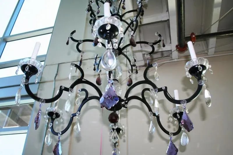 Crystal Chandelier, Iron Frame With Semi-Black Painted Finish & Clear and Amethyst Crystals - 12