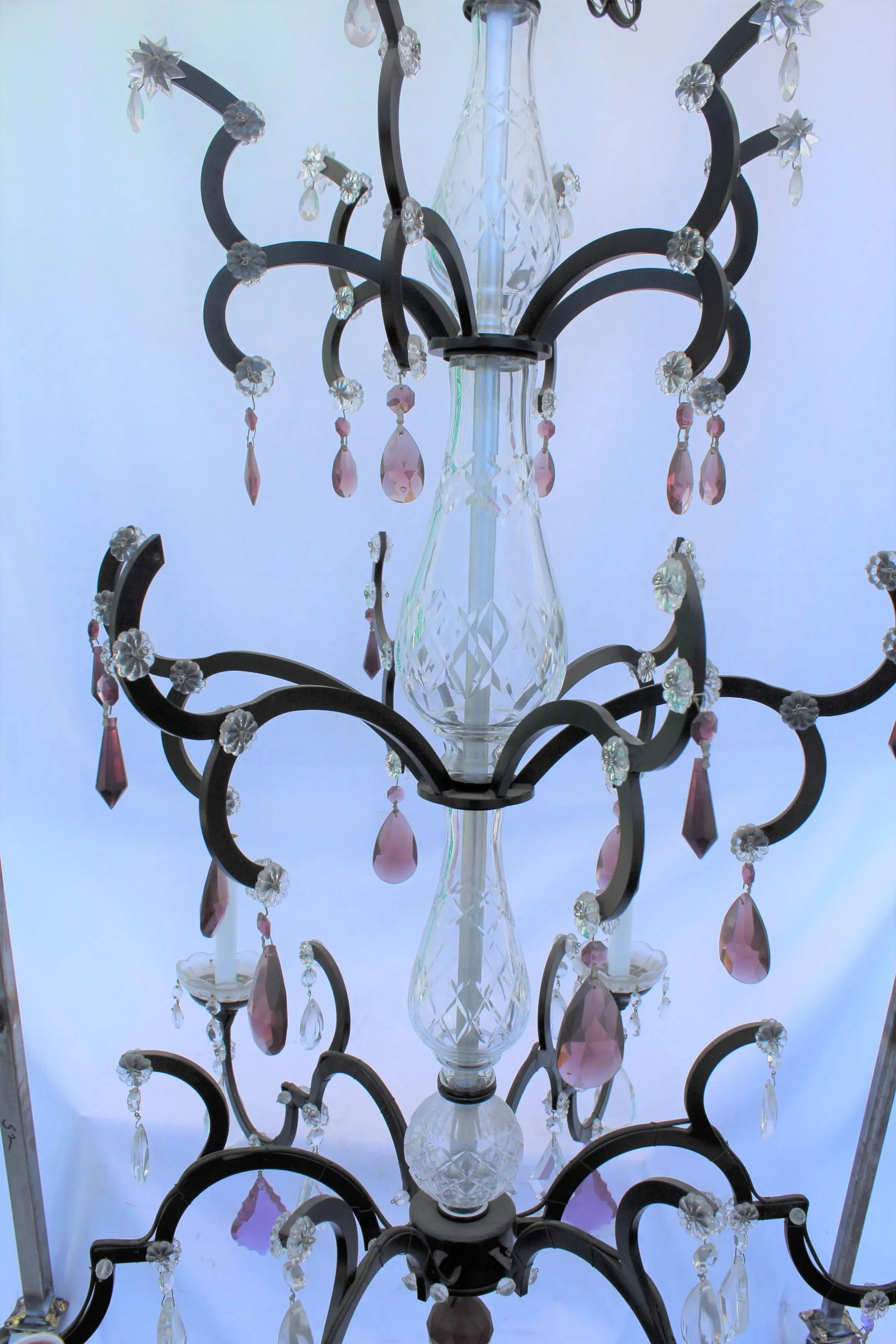 Crystal Chandelier, Iron Frame With Semi-Black Painted Finish & Clear and Amethyst Crystals - 2