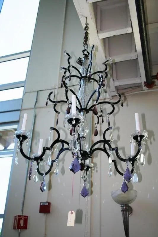 Crystal Chandelier, Iron Frame With Semi-Black Painted Finish & Clear and Amethyst Crystals - 3