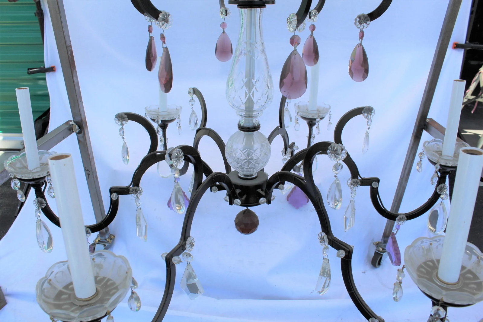 Crystal Chandelier, Iron Frame With Semi-Black Painted Finish & Clear and Amethyst Crystals - 4