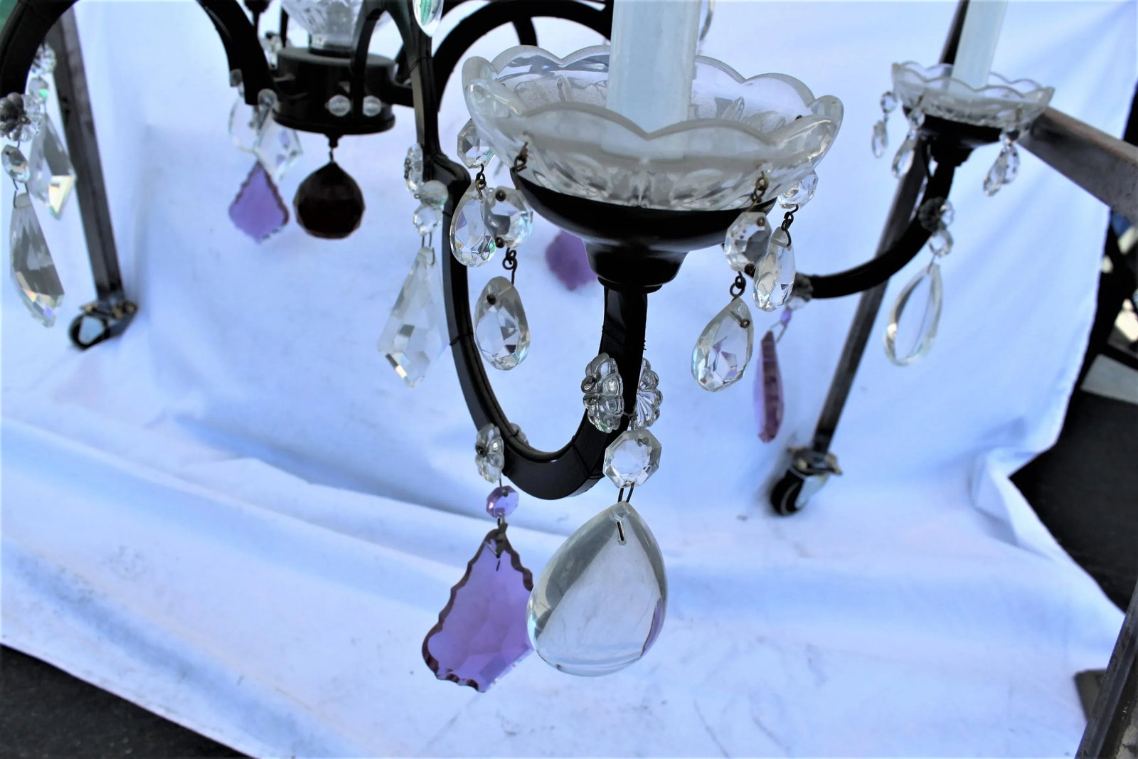 Crystal Chandelier, Iron Frame With Semi-Black Painted Finish & Clear and Amethyst Crystals - 5
