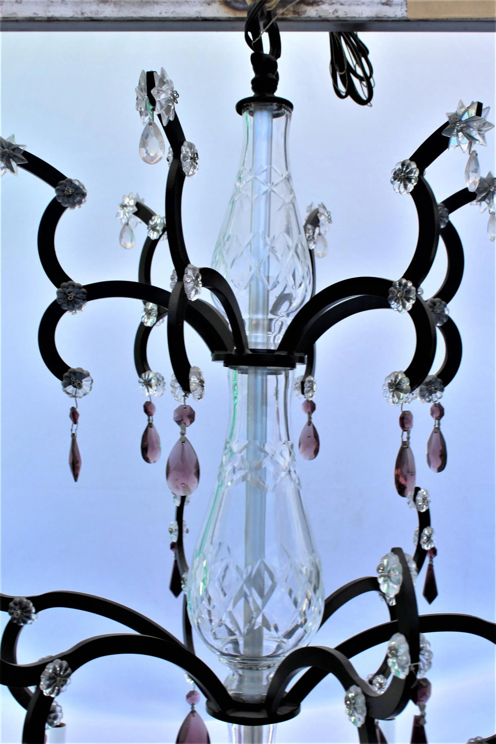 Crystal Chandelier, Iron Frame With Semi-Black Painted Finish & Clear and Amethyst Crystals - 6