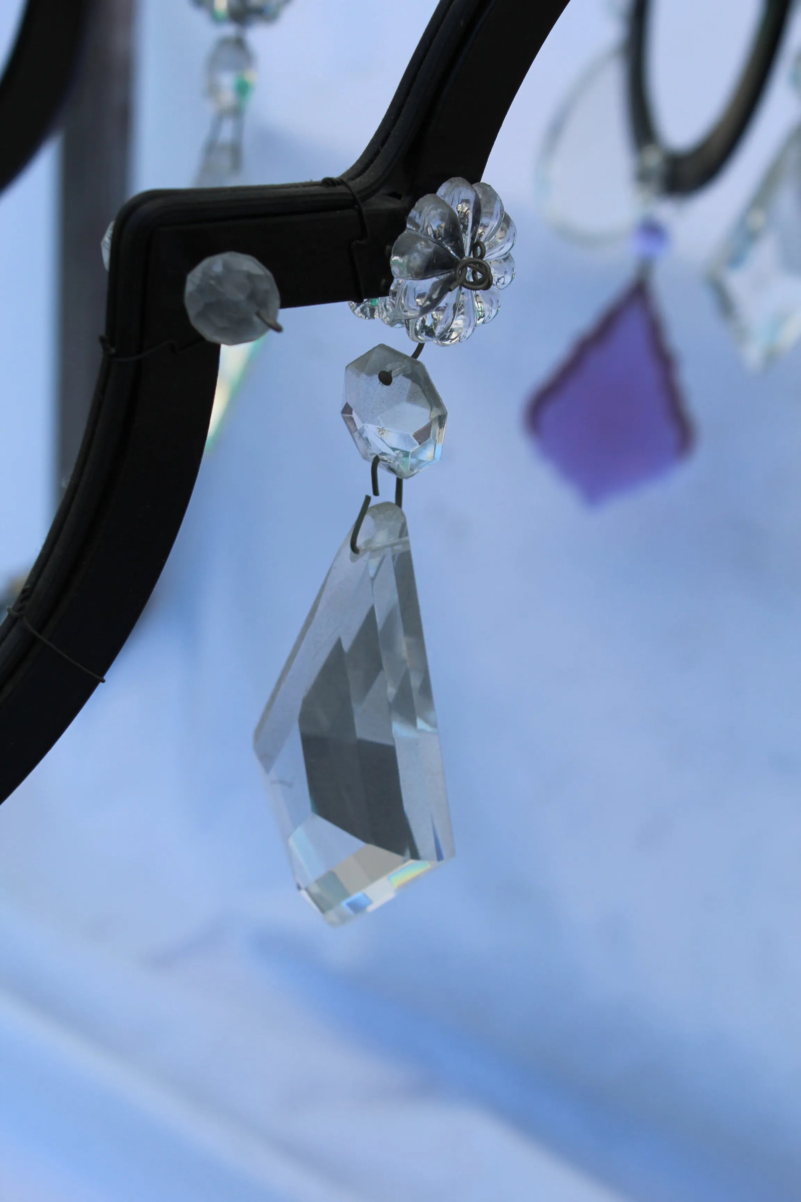 Crystal Chandelier, Iron Frame With Semi-Black Painted Finish & Clear and Amethyst Crystals - 8