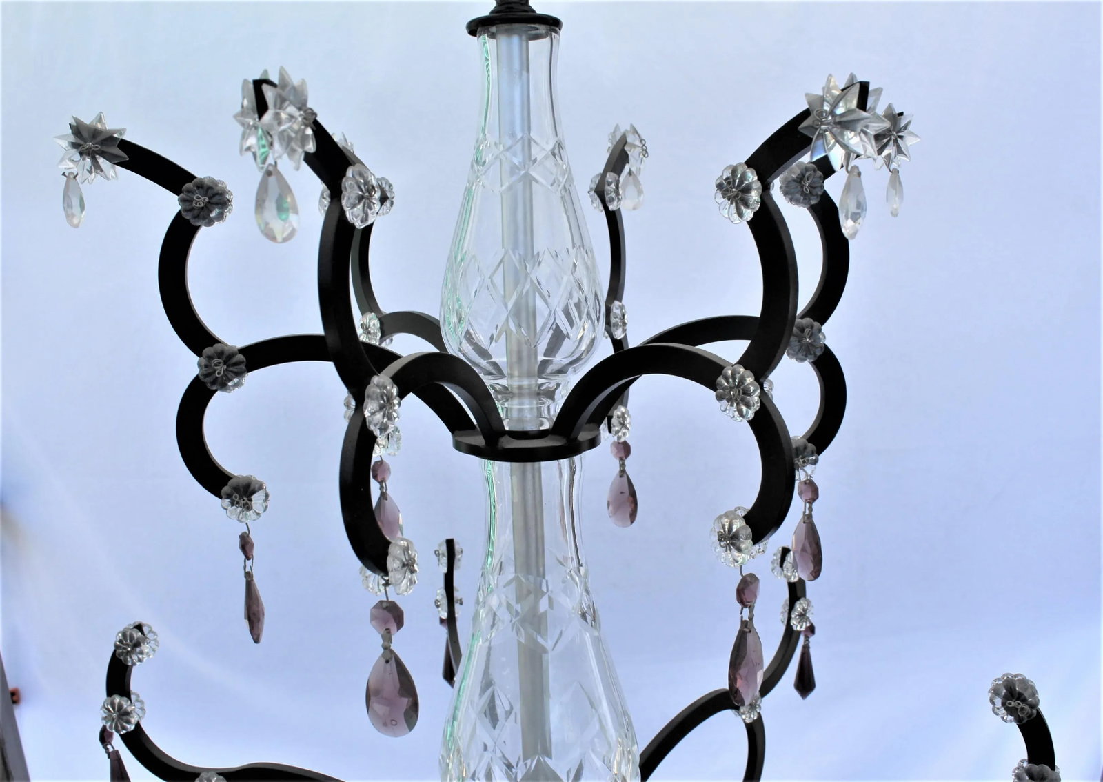 Crystal Chandelier, Iron Frame With Semi-Black Painted Finish & Clear and Amethyst Crystals - 9