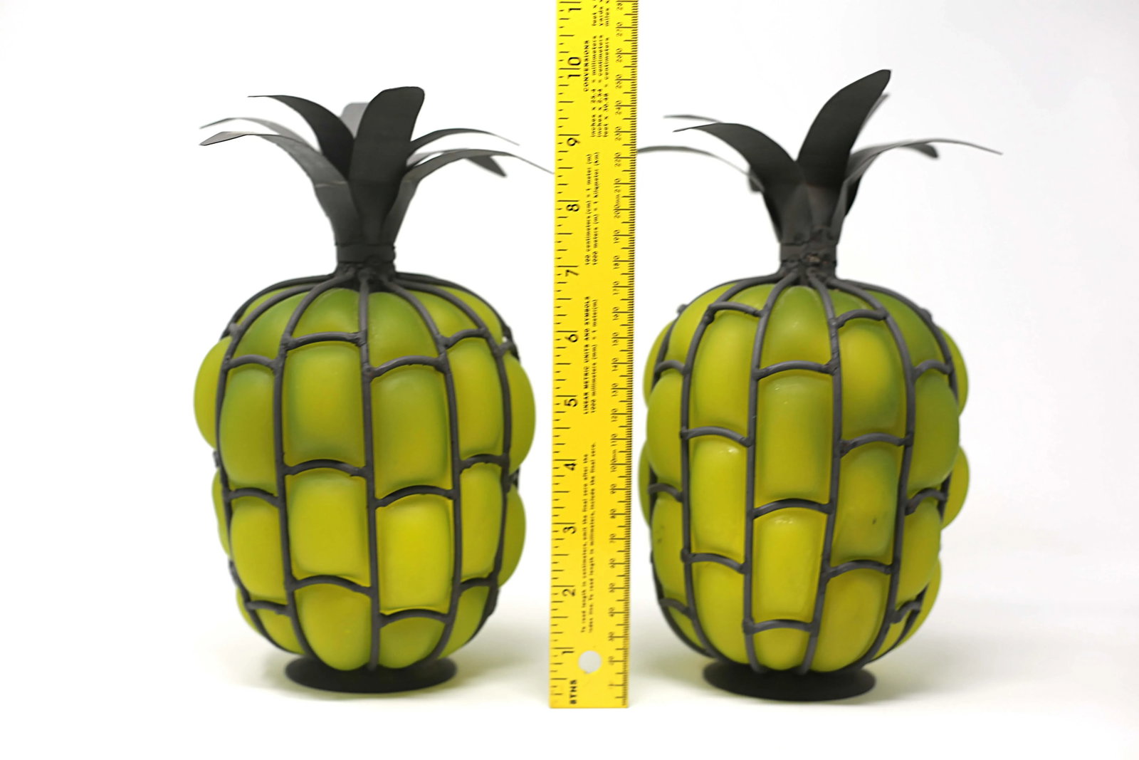 Blown Glass and Metal Pineapple Lanterns / Candle Holders - a Pair - 10