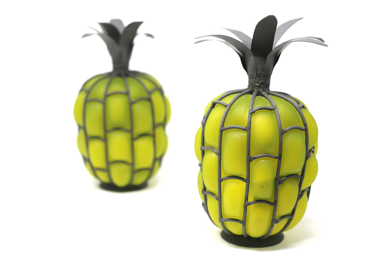 Blown Glass and Metal Pineapple Lanterns / Candle Holders - a Pair - 2