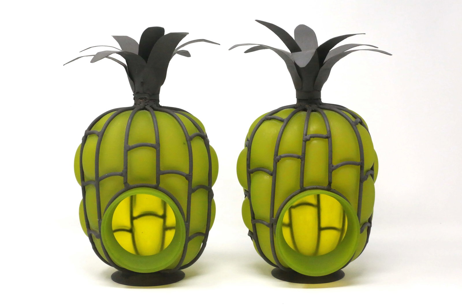 Blown Glass and Metal Pineapple Lanterns / Candle Holders - a Pair - 4
