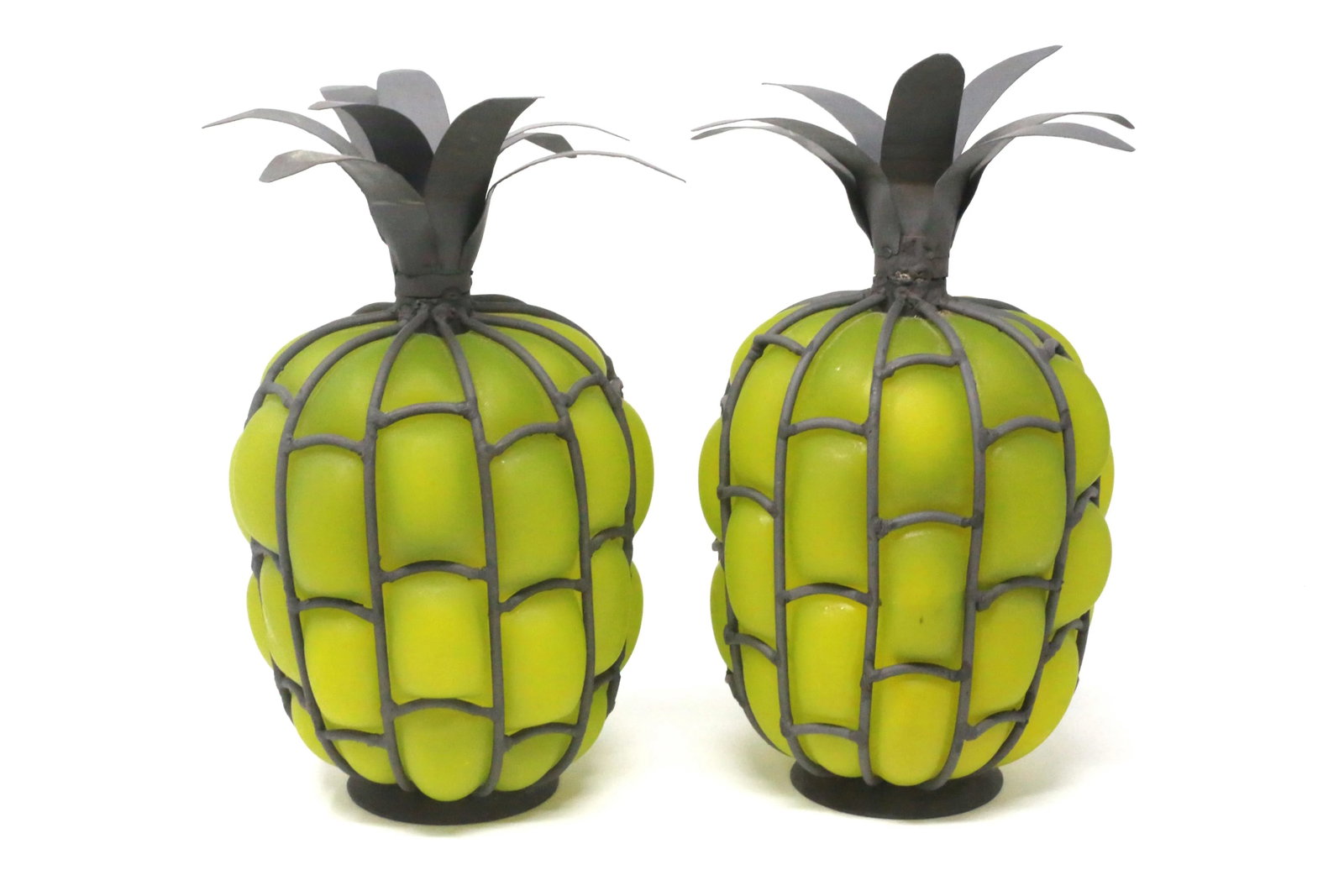 Blown Glass and Metal Pineapple Lanterns / Candle Holders - a Pair - 6