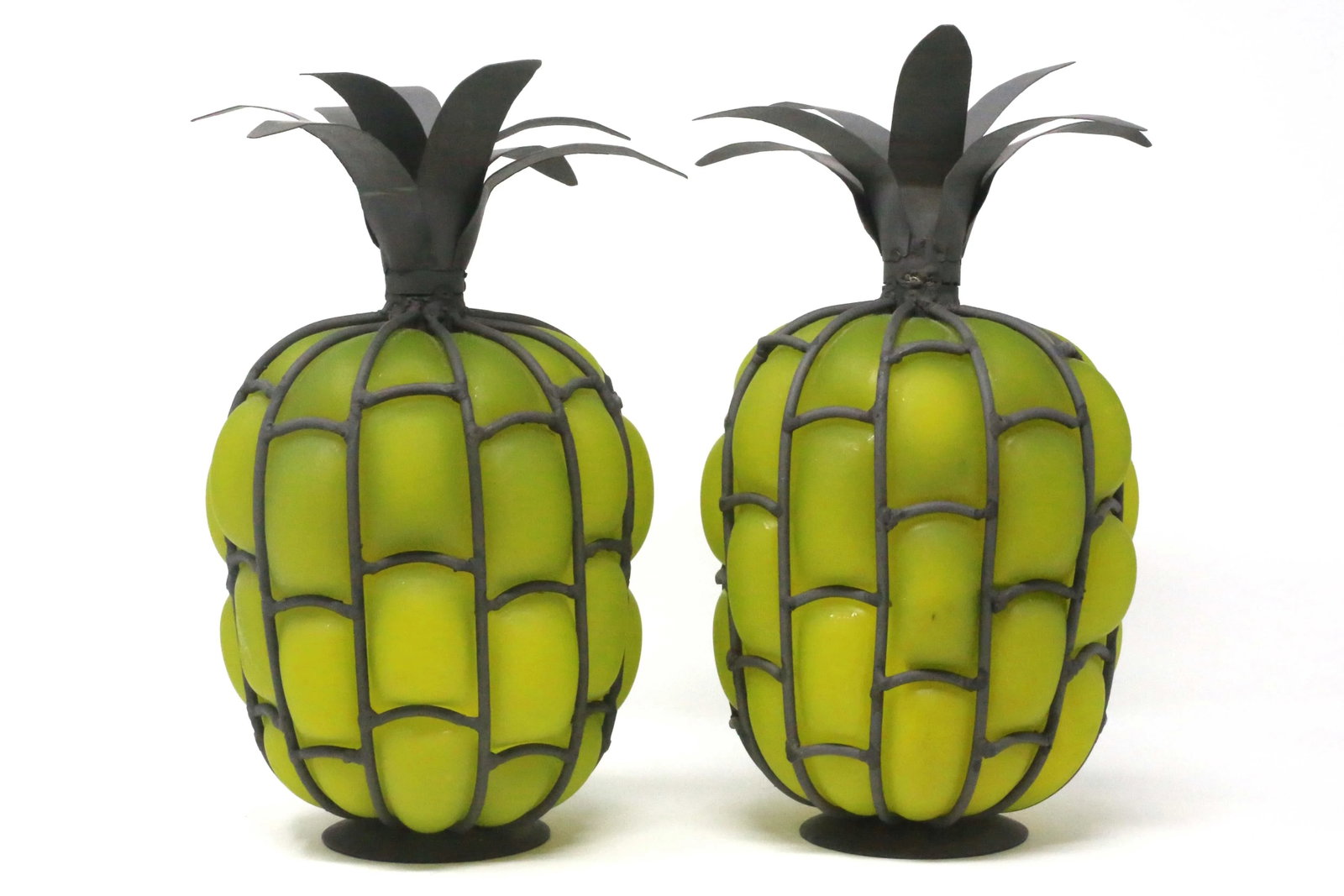 Blown Glass and Metal Pineapple Lanterns / Candle Holders - a Pair - 7