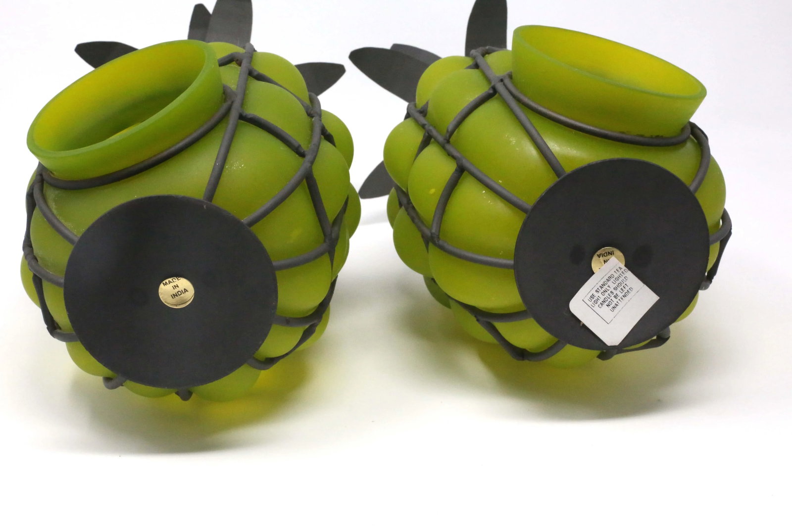 Blown Glass and Metal Pineapple Lanterns / Candle Holders - a Pair - 8