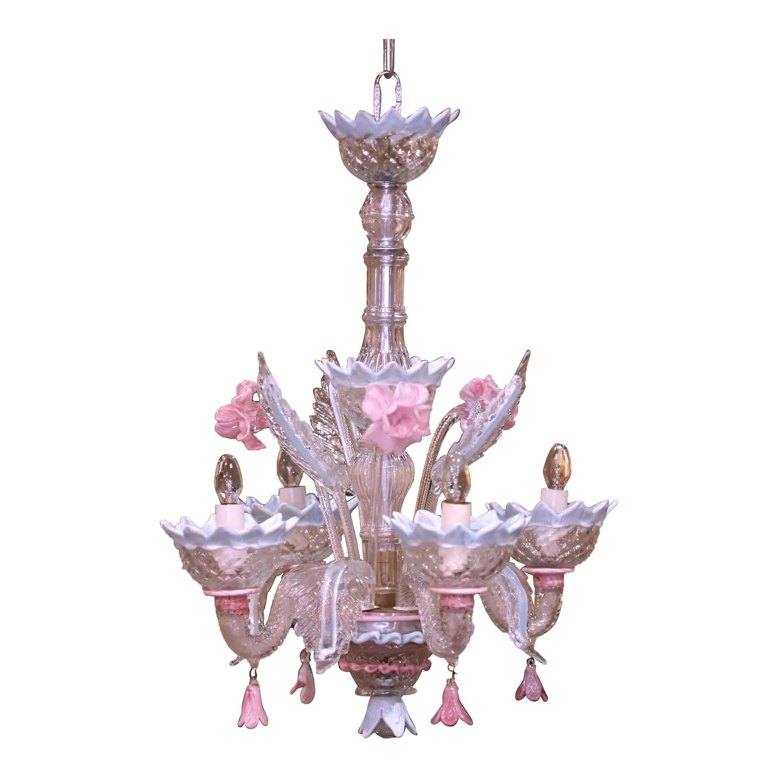 Mid-Century Italian Blown Glass Murano Four-Light Chandelier With Floral Motifs (1 of 10)