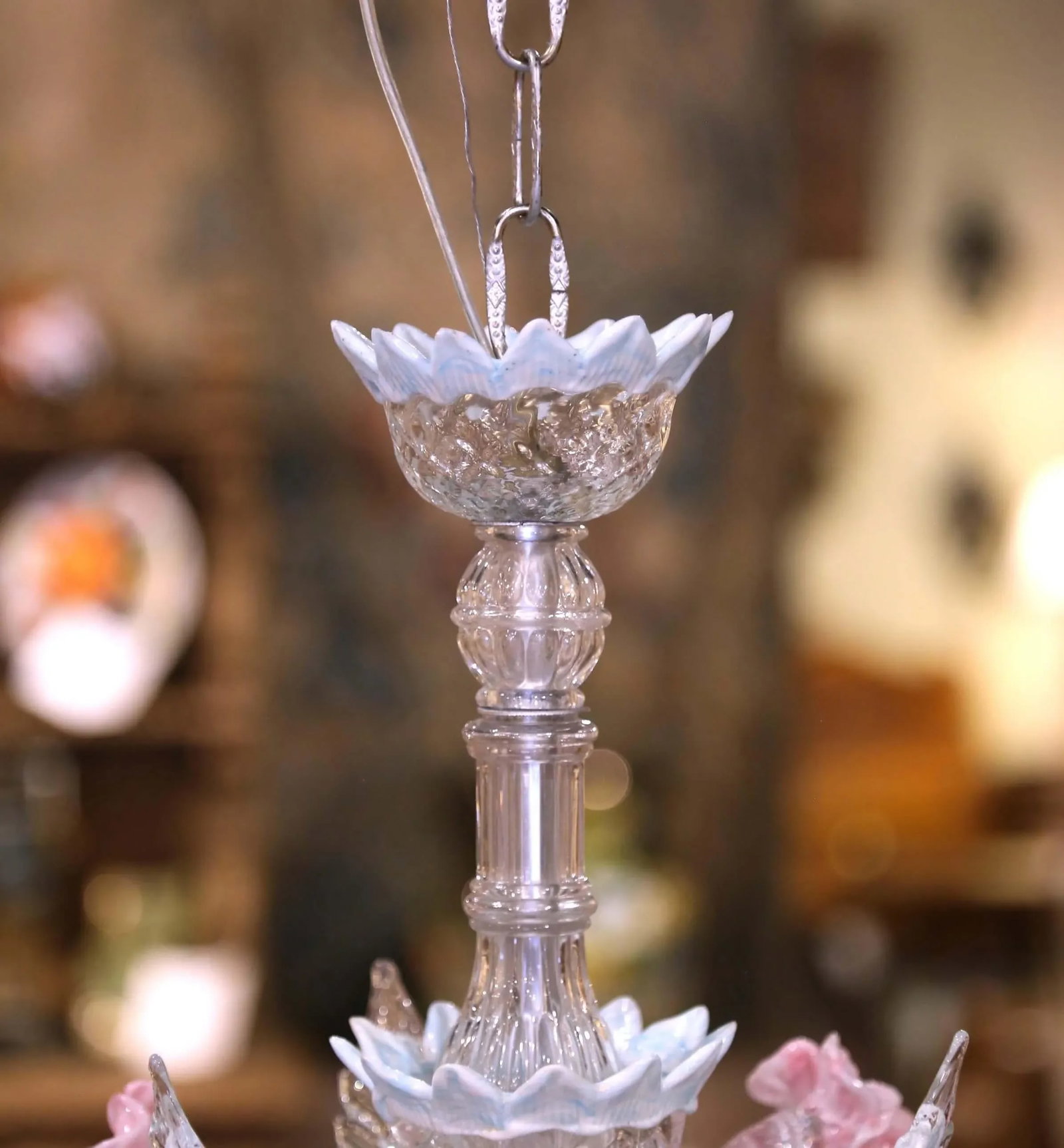 Mid-Century Italian Blown Glass Murano Four-Light Chandelier With Floral Motifs - 4