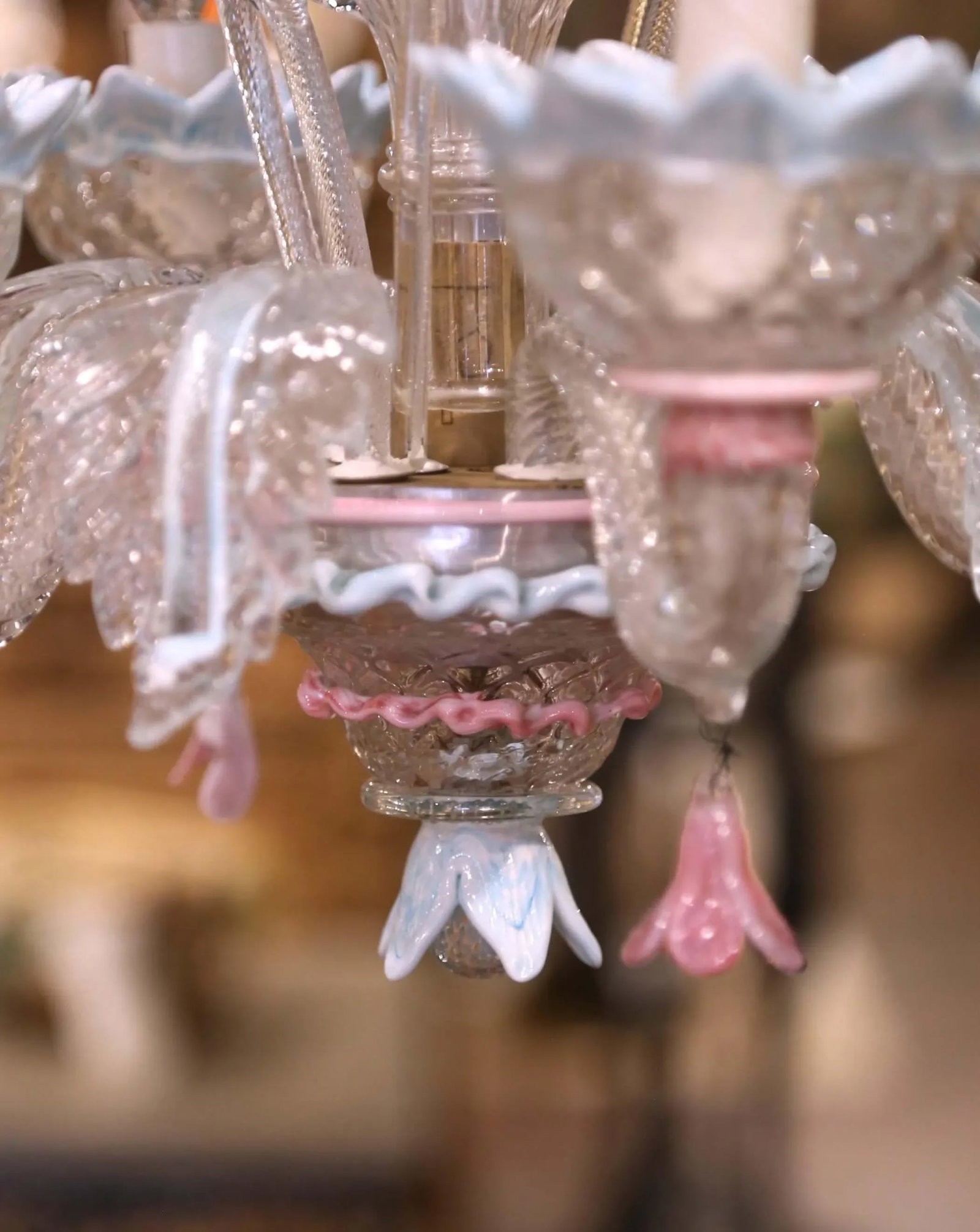 Mid-Century Italian Blown Glass Murano Four-Light Chandelier With Floral Motifs - 6