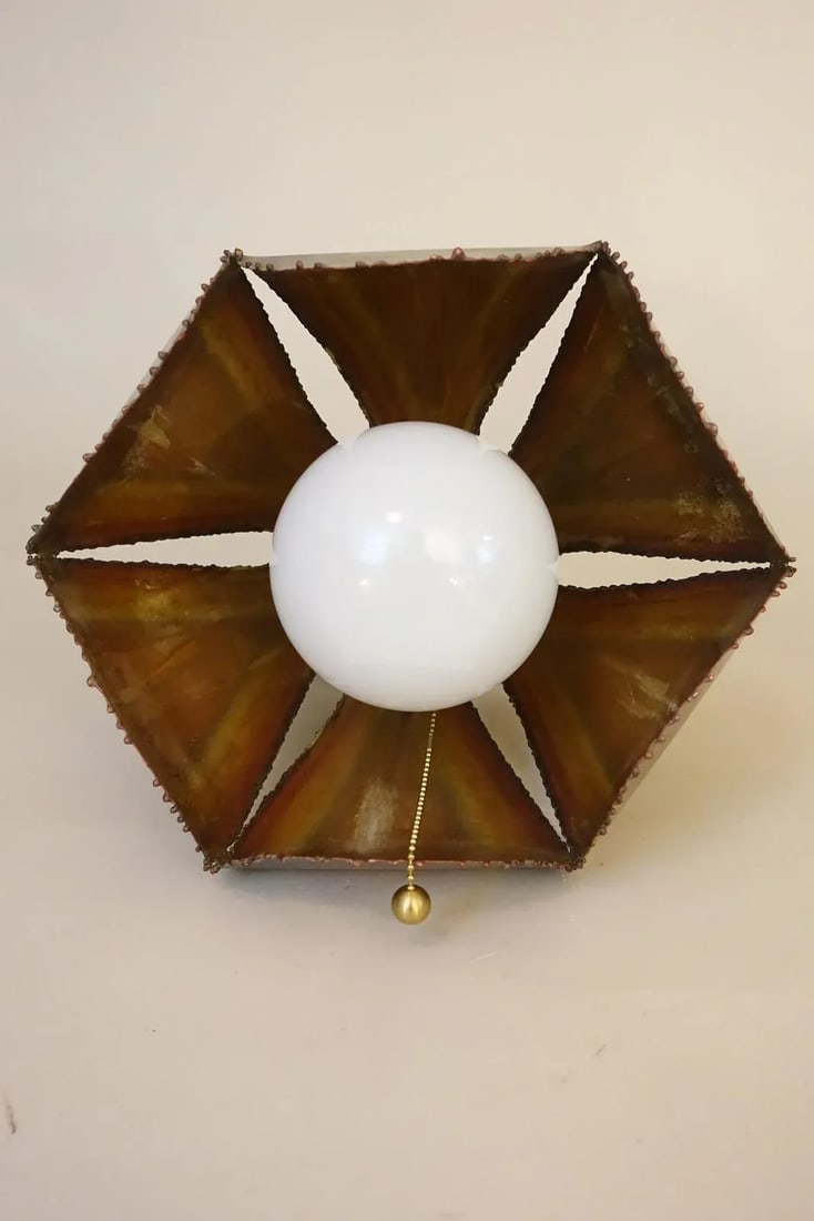 1960's Brutalist Torch Cut Copper Swag Flower Sculpture Hanging Lamp, Tom Greene Style - 5