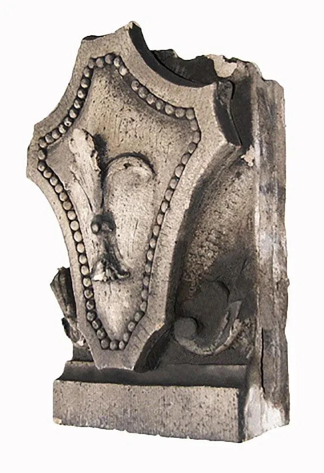 Terracotta Building Ornament * Antique * Shield and Fleur De Lis Design - 2
