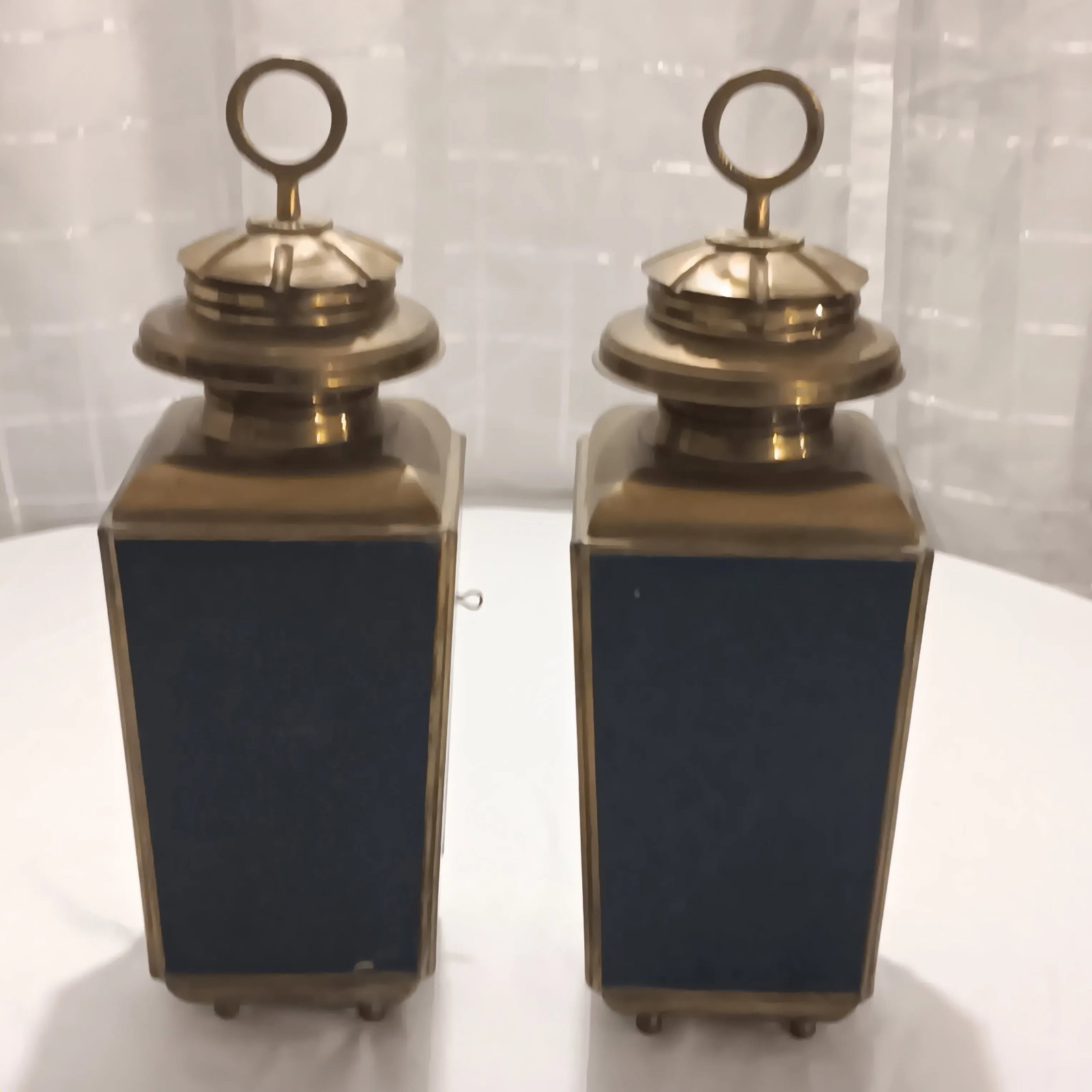 A Pair of Vintage French Indoor/Outdoor Brass, Copper and Etched Glass Lantern Wall Sconces - 5