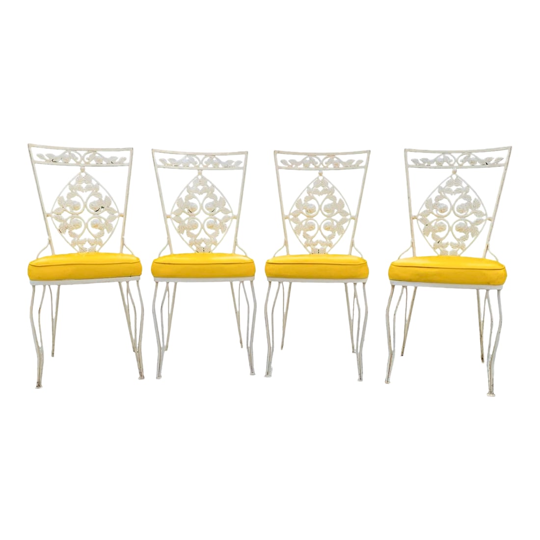 Vintage 1950s Hollywood Regency Wrought Iron Patio Dining Chairs - Set of 4 (1 of 9)