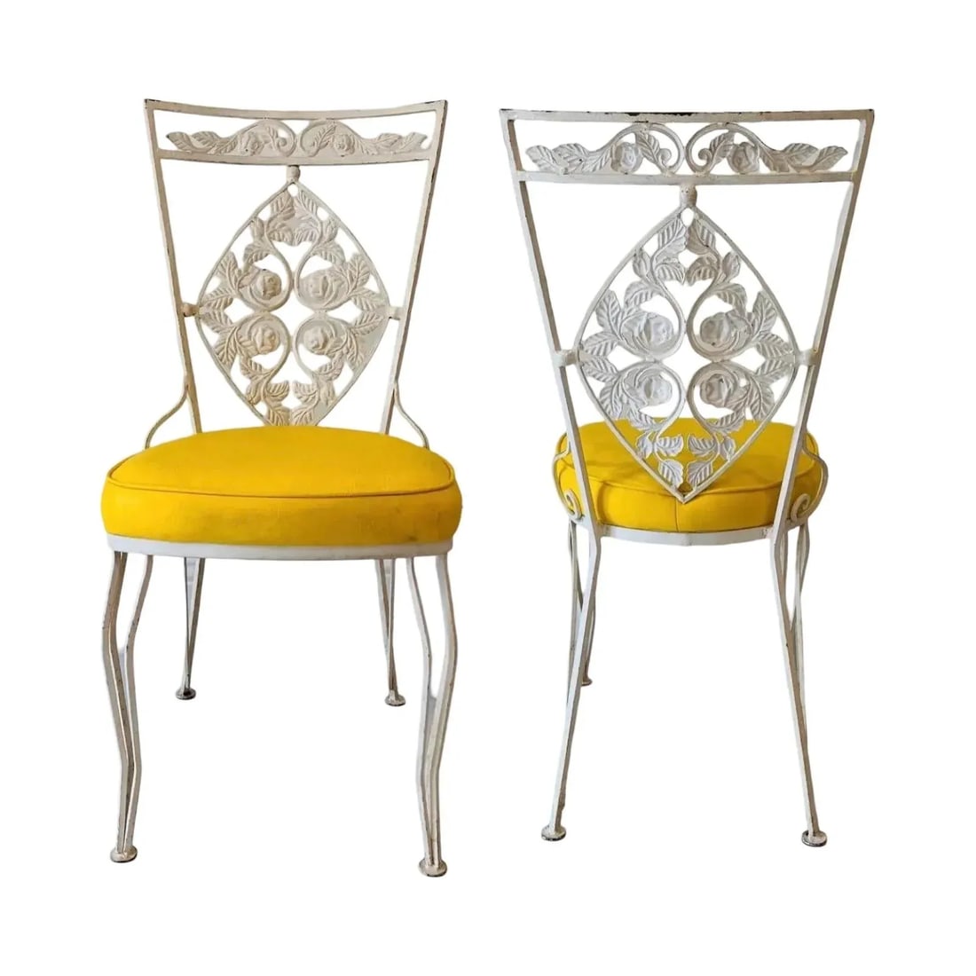 Vintage 1950s Hollywood Regency Wrought Iron Patio Dining Chairs - Set of 4 - 2