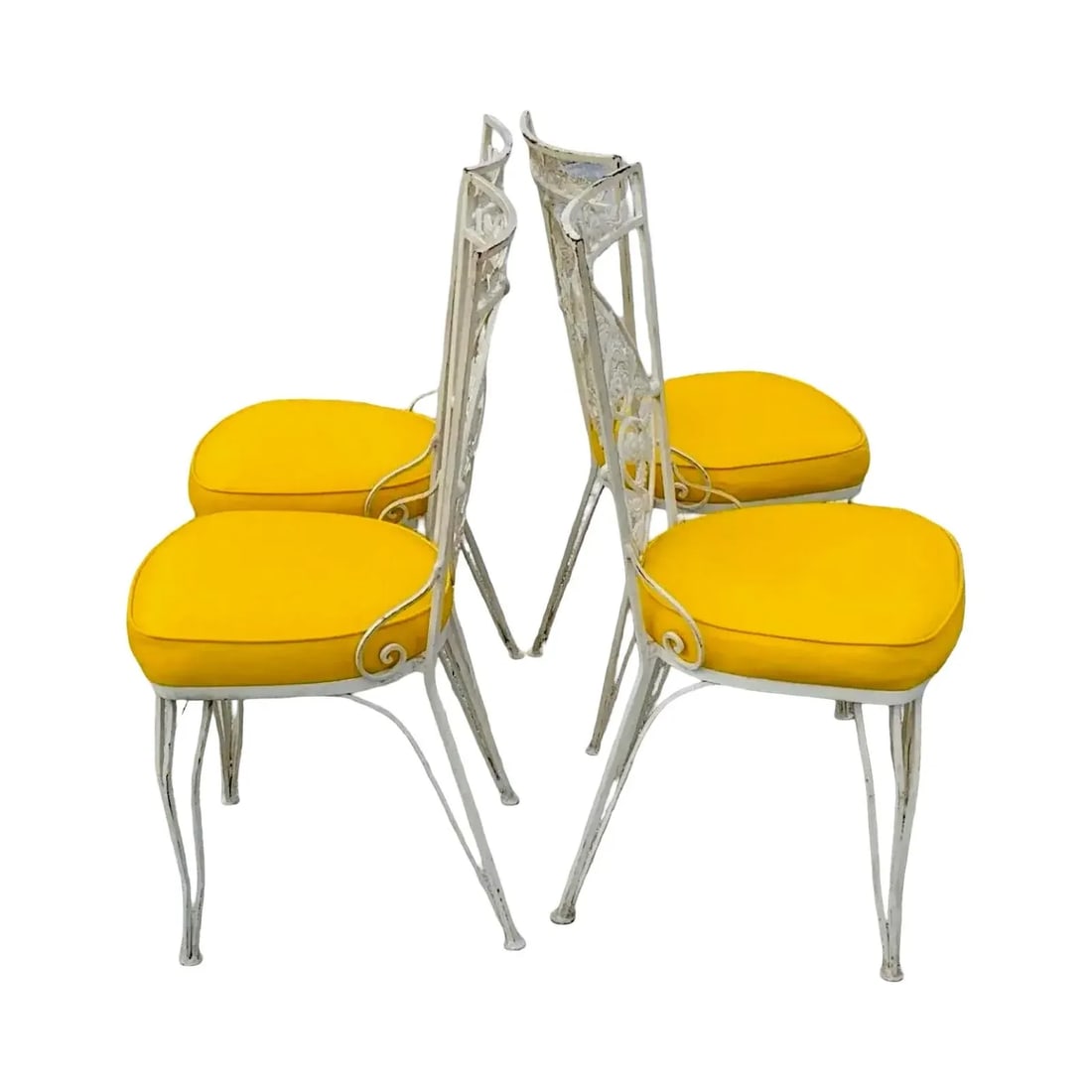 Vintage 1950s Hollywood Regency Wrought Iron Patio Dining Chairs - Set of 4 - 8