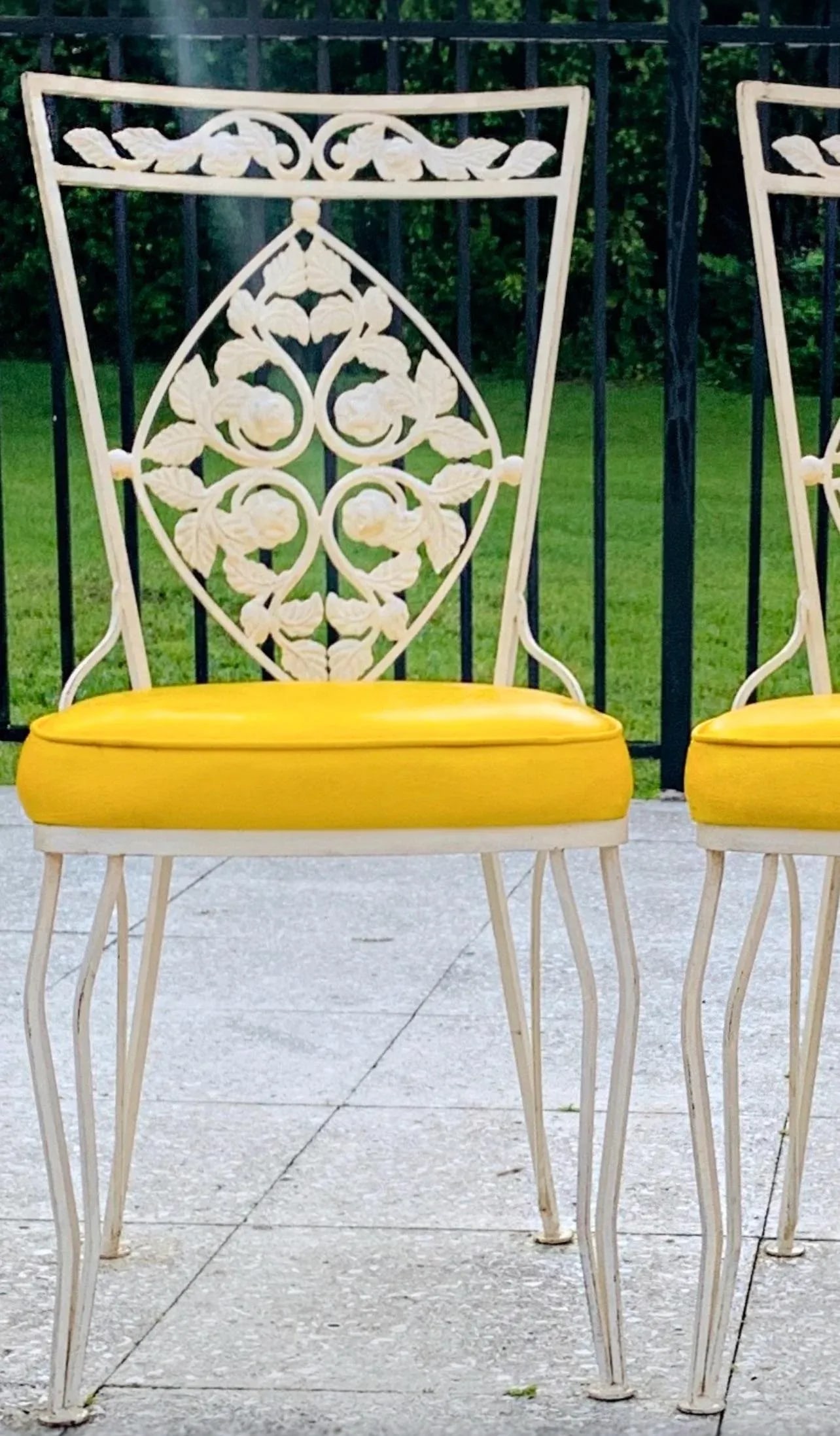 Vintage 1950s Hollywood Regency Wrought Iron Patio Dining Chairs - Set of 4 - 9