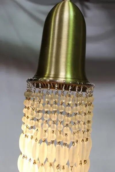 Modern Frosted Glass Beads Pendant Lamps with Brass Shades and Chains - a Pair - 2
