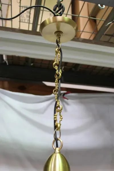 Modern Frosted Glass Beads Pendant Lamps with Brass Shades and Chains - a Pair - 6